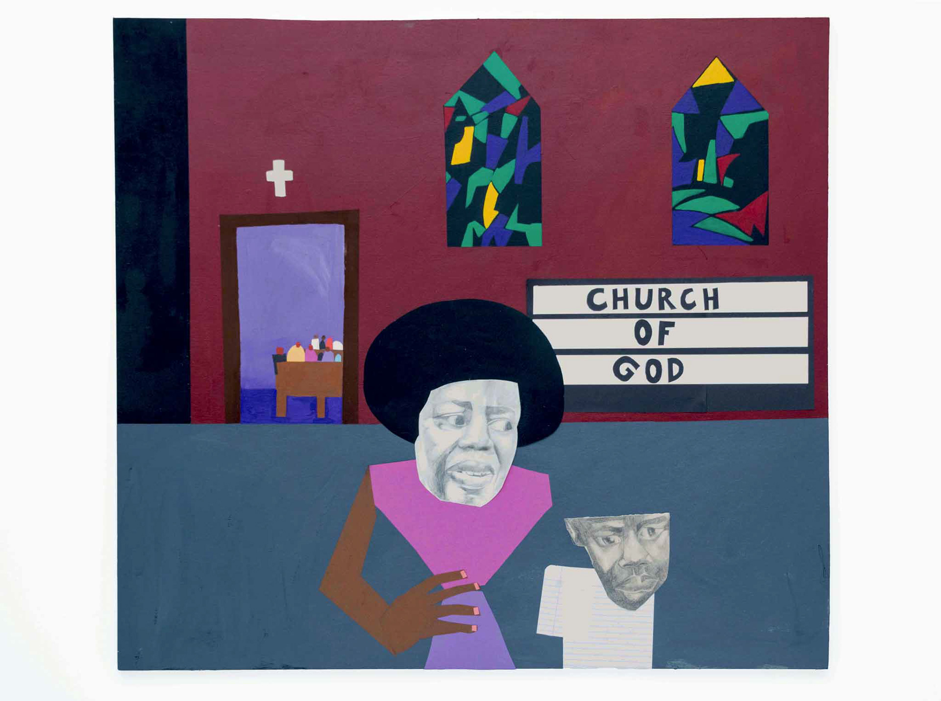Church of God, Acrylic and collage on canvas, 46"x48", 2024