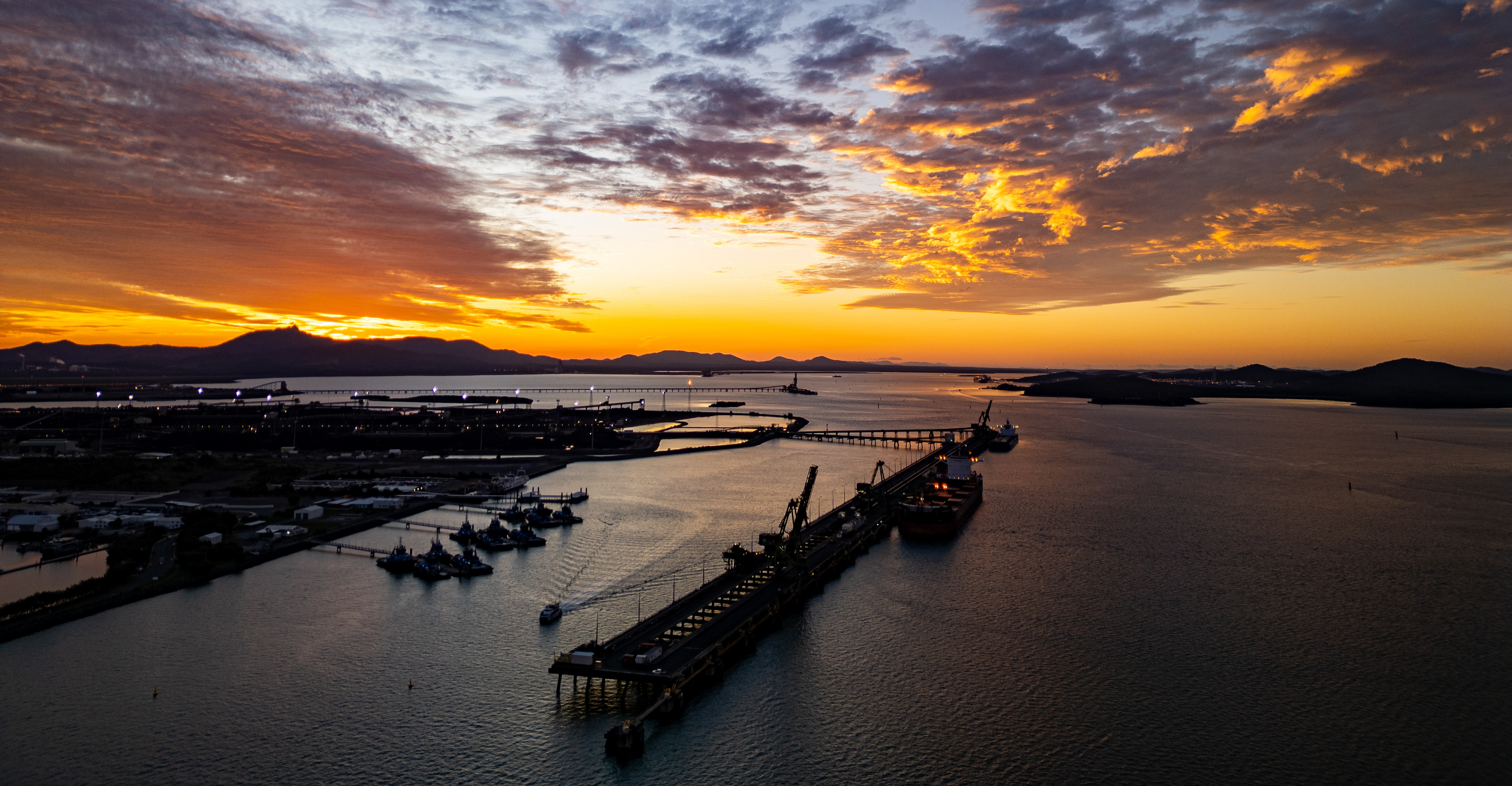 RG Tanna Coal Terminal at sunset, taken with the drone