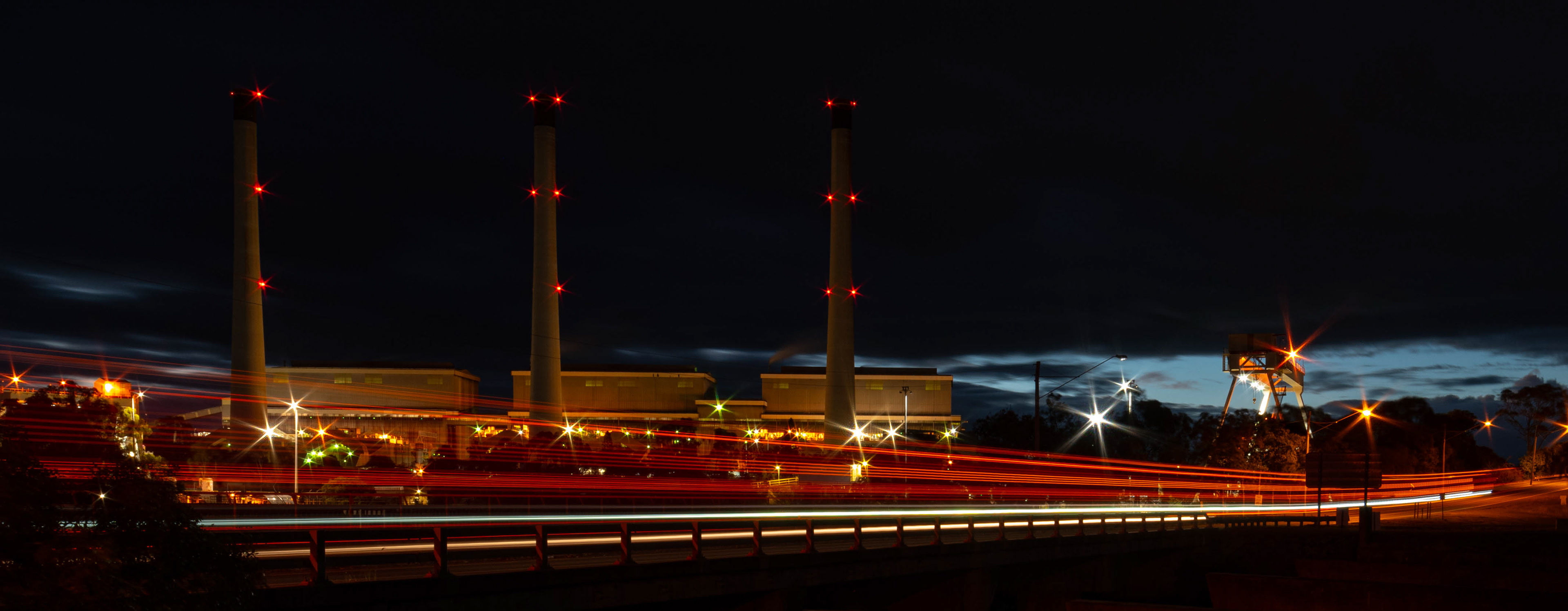 Light trails in front of Gladstone Power Station