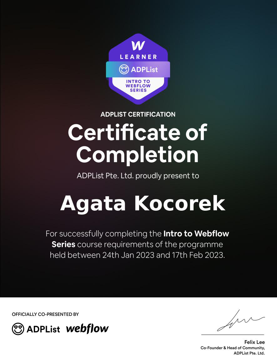 Webflow Series Certificate