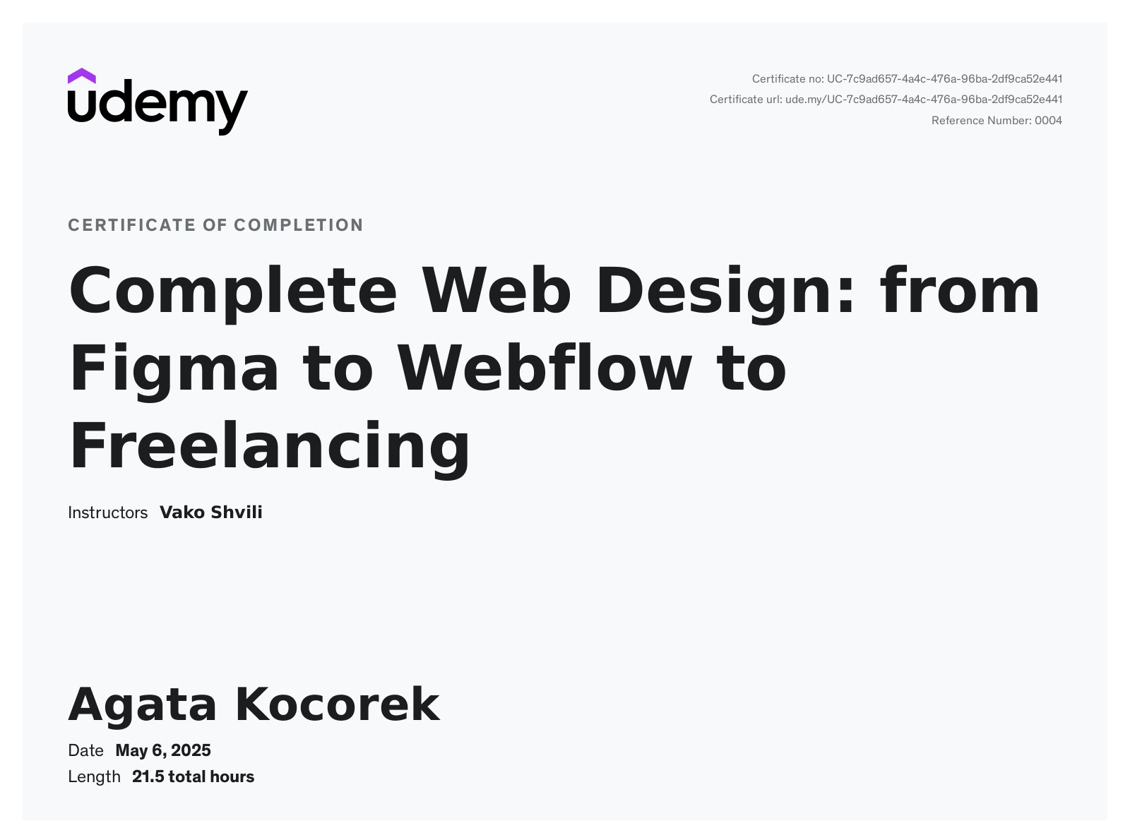 Webflow Course Certificate