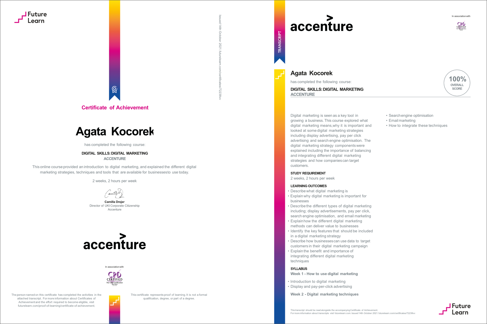 Certificate of Achievement from the course by Accenture