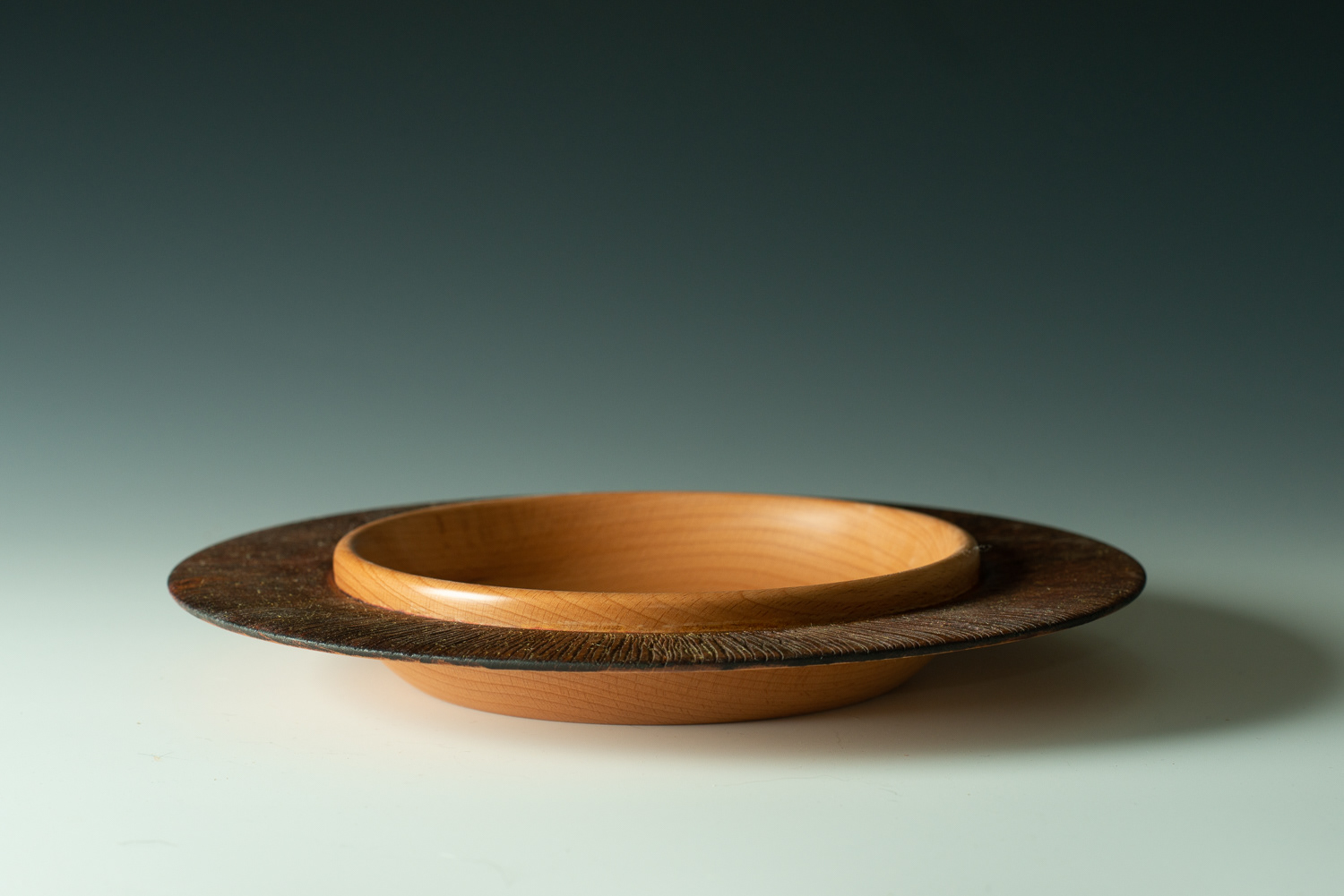 SOLD European Beech "Saturn" dish with textured rim - 11" x 1 1/2"