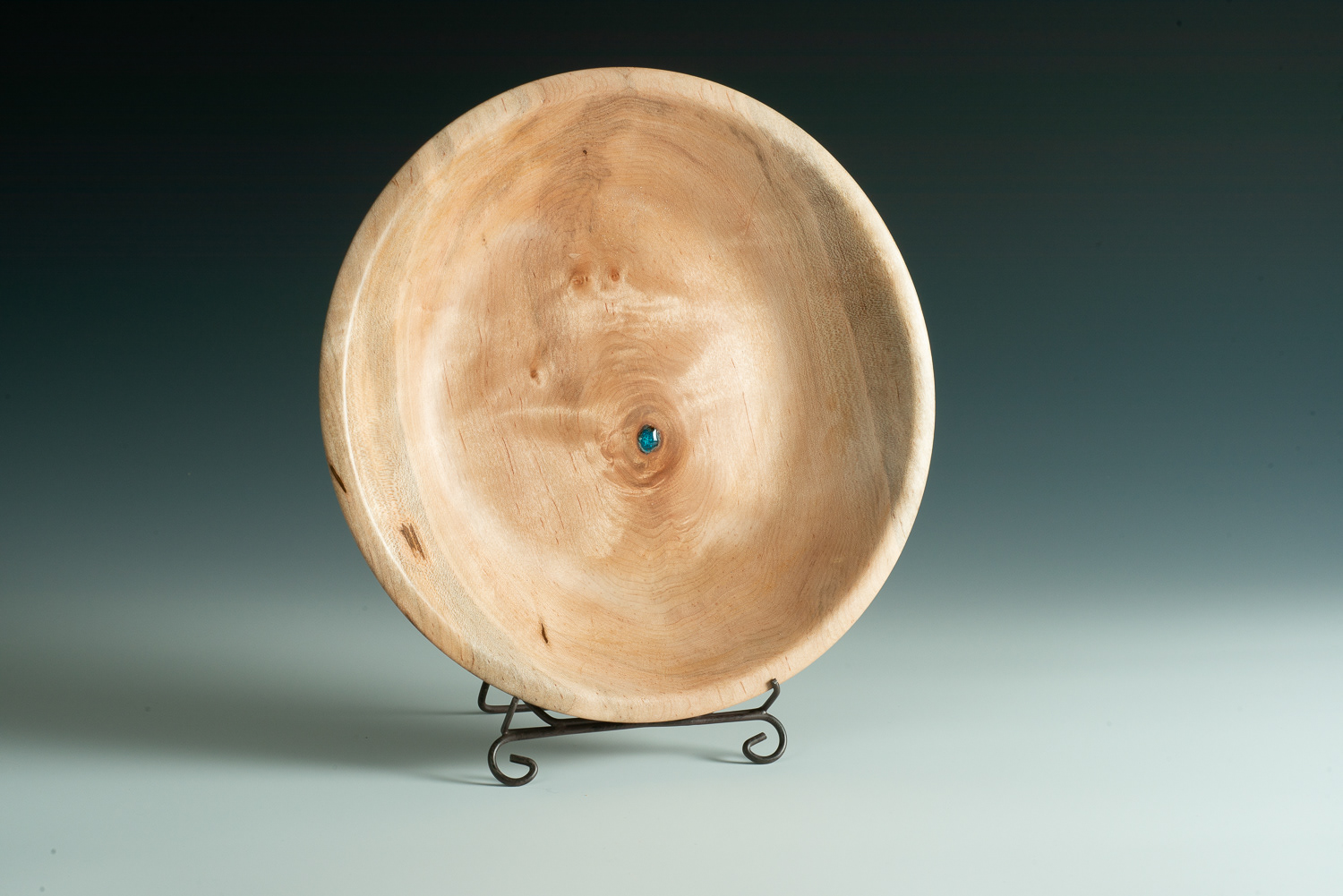 SOLD Maple platter with blue eye. 9 1/2" X 1 1/2”