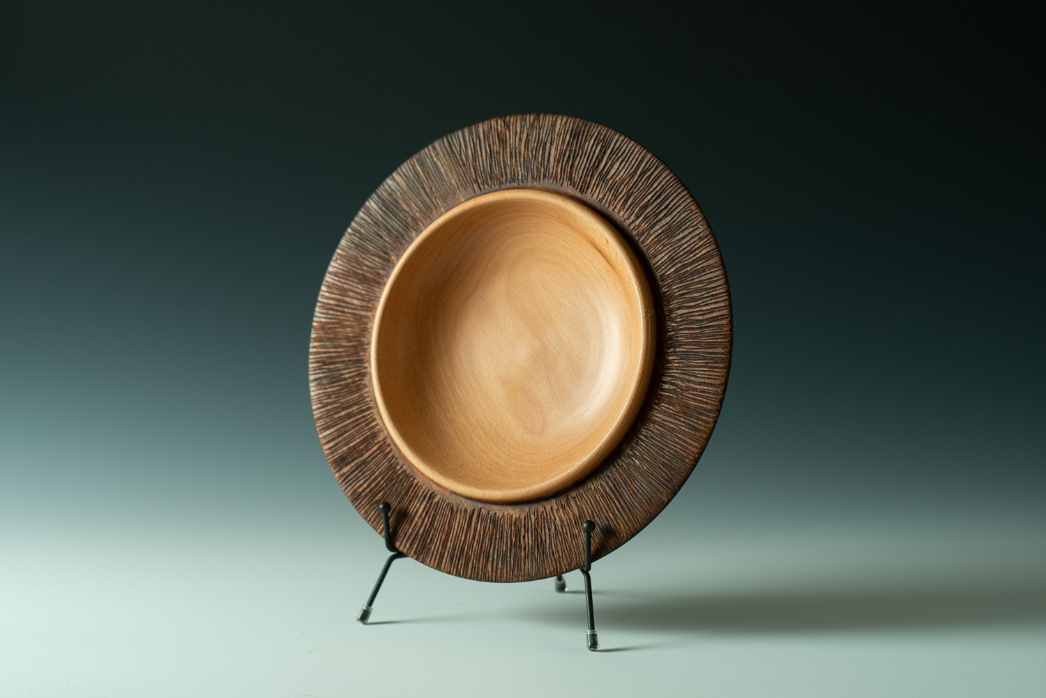 SOLD European Beech "Saturn" dish with textured rim - 11" x 1 1/2"
