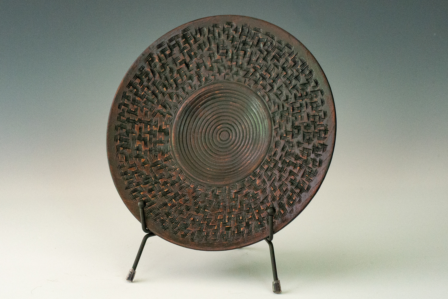 Carved and textured platter - cherry dyed with black milk paint and burnished to reveal red highlights - Inspired by Al Stirt . 8 1/4" x 1" $110