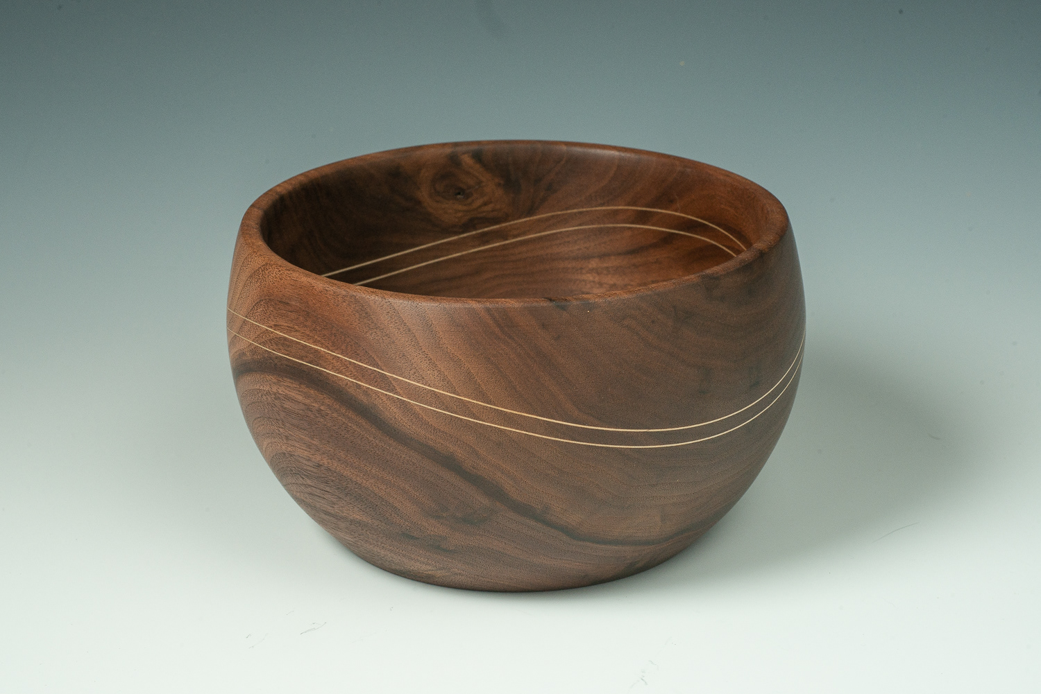 SOLD Walnut bowl with maple waves - 7" x 4" $275