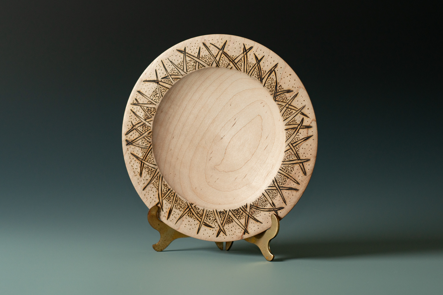 SOLD 7 1/2" maple platter with wood burned rim (inspired by Australian wood artist Douglas Bell)