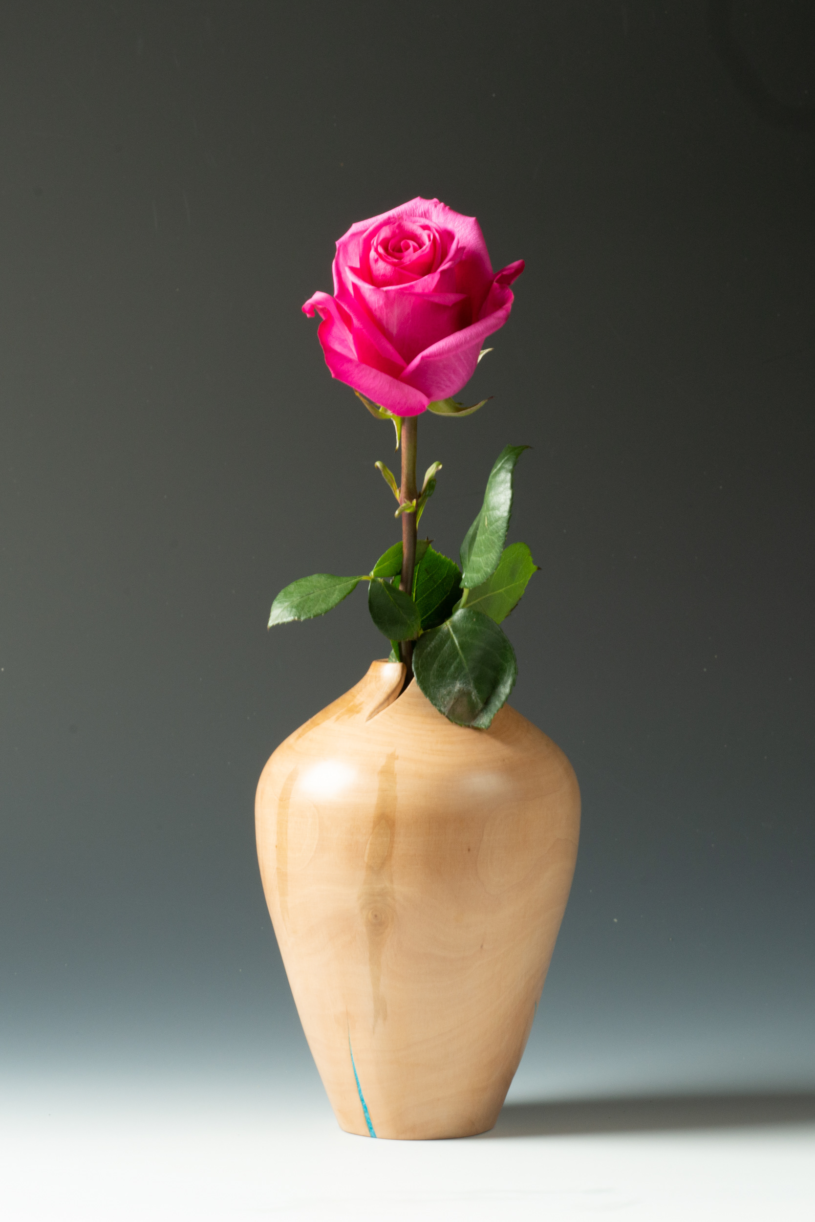 Bradford Pear vase with crushed turquoise inlays - 7 1/2" X 5" - $90