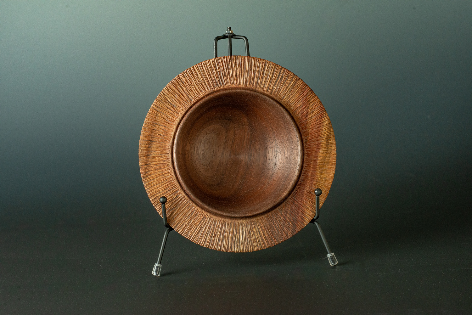 Walnut "saturn" dish with bleached and textured rim - 7" x 1 1/2" - $95