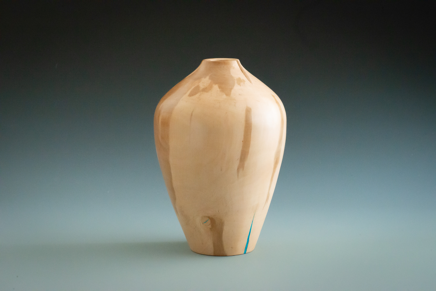 Bradford Pear vase with crushed turquoise inlays - 7 1/2" X 5" - $120