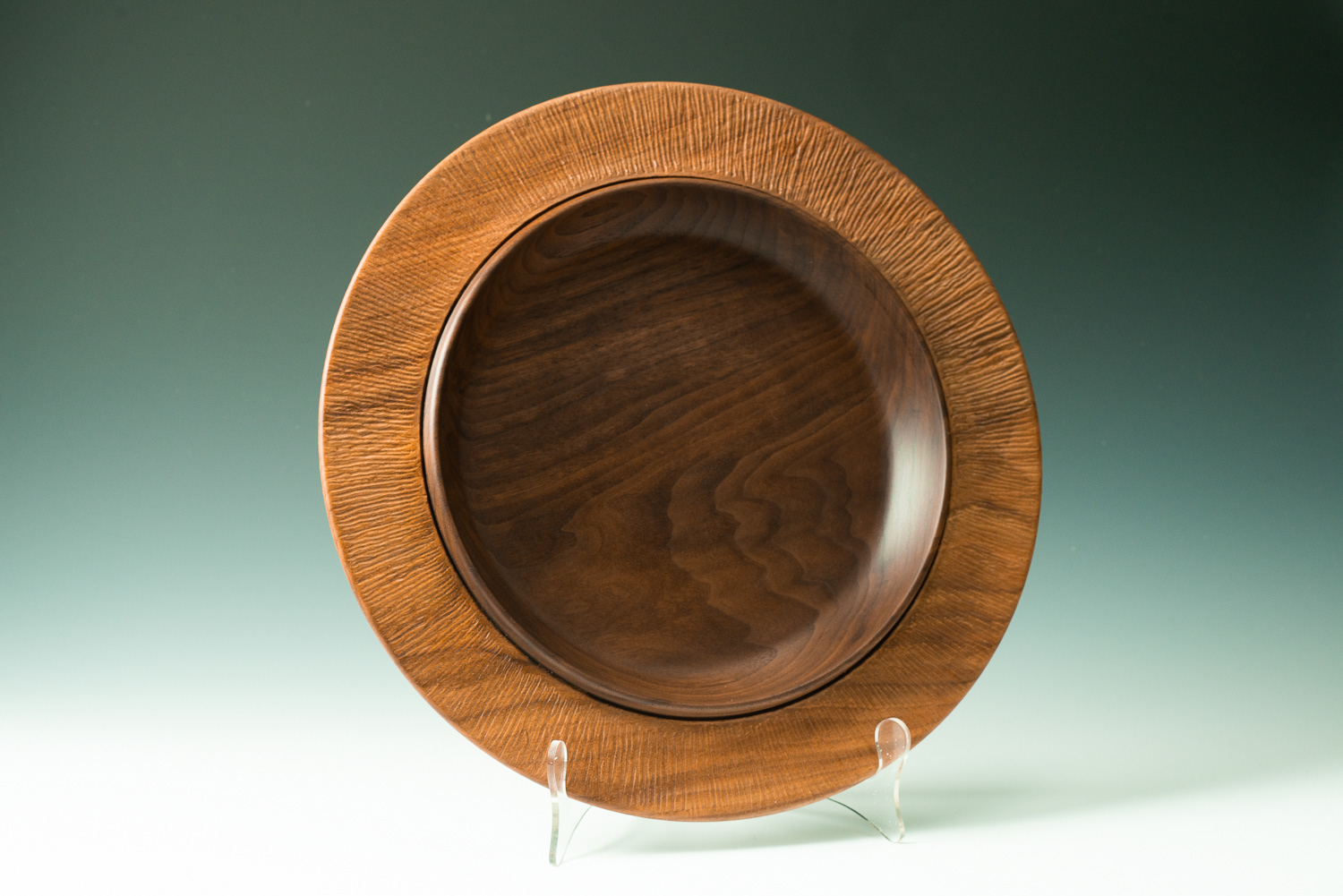Large Walnut serving platter - bleached and carved rim - 16 1/2" x 2" $225