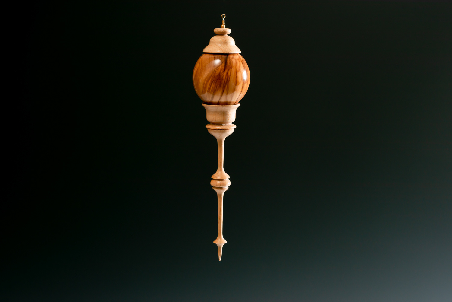 SOLD Olivewood and hard maple ornament 7 1/2" X 1 3/4"