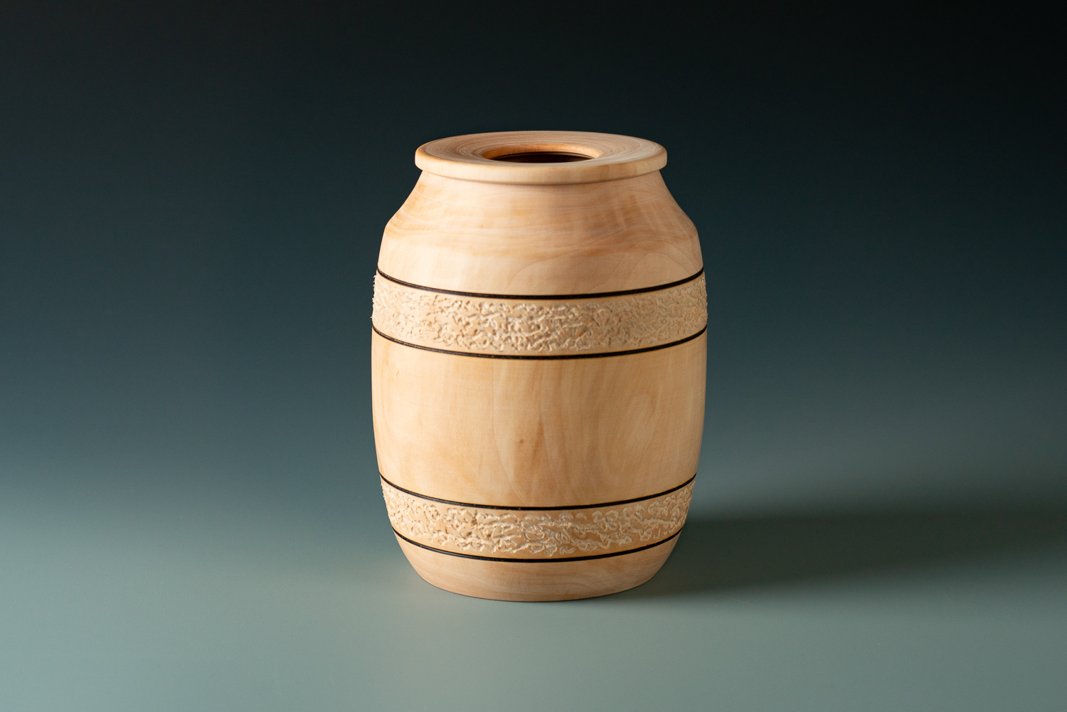 Bradford Pear "barrel" with carved barrel staves - 6 1/2" x 4" - $125