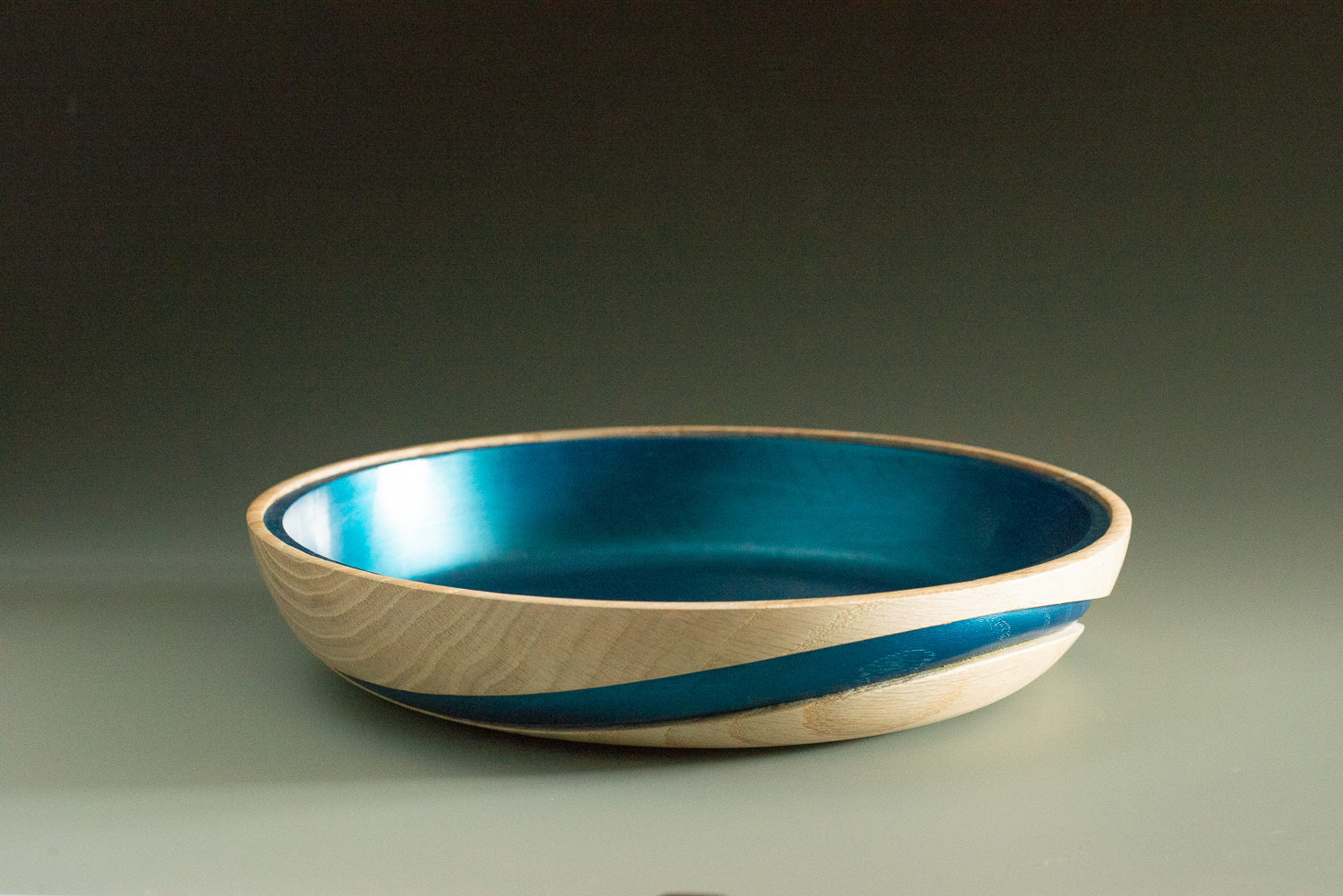 SOLD Bleached oak and pigment "bowl within a bowl" - 11 1/2" X 2 1/4" = $225