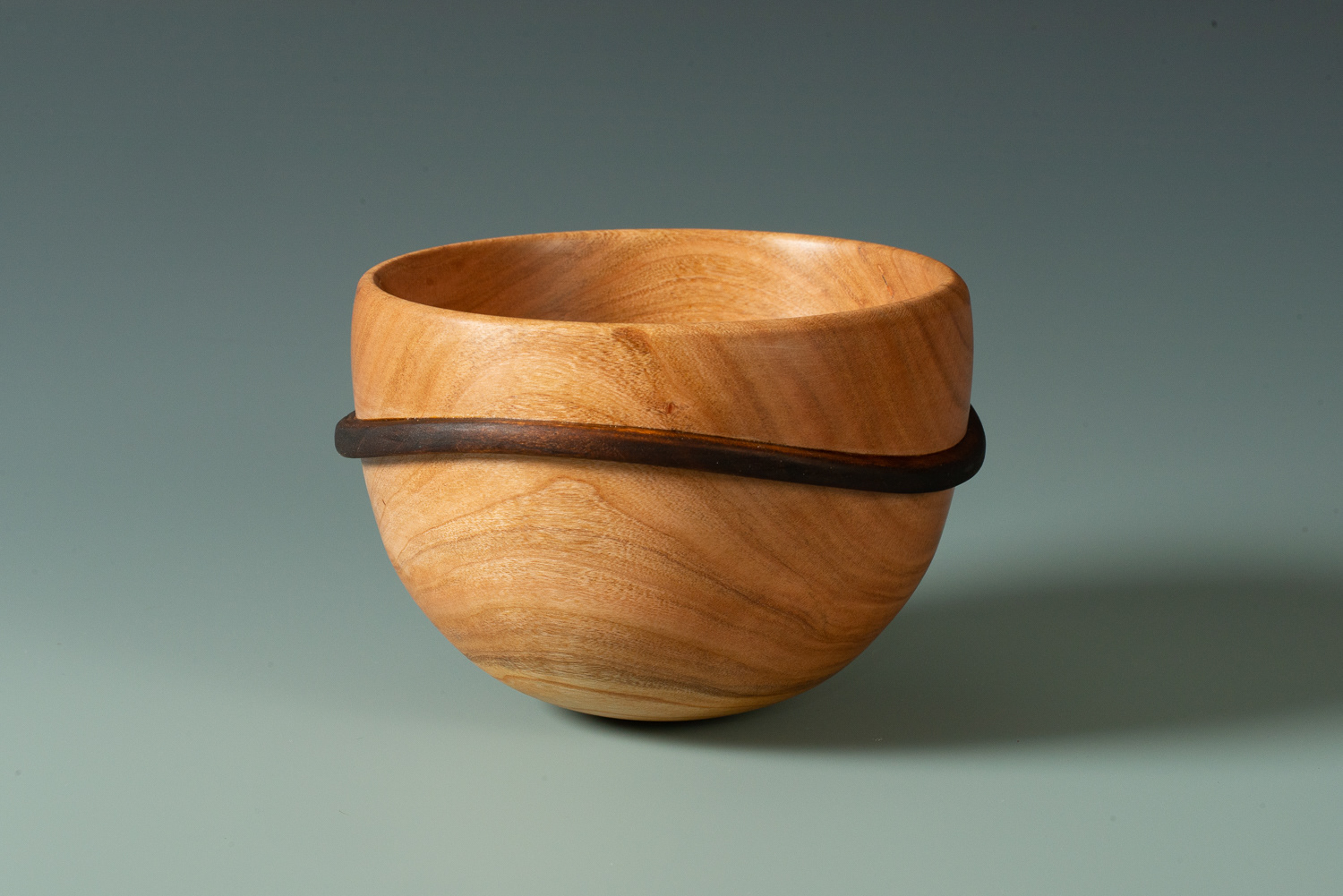 SOLD Cherry and pigment "drunken" bowl. 5" X 3 1/2"