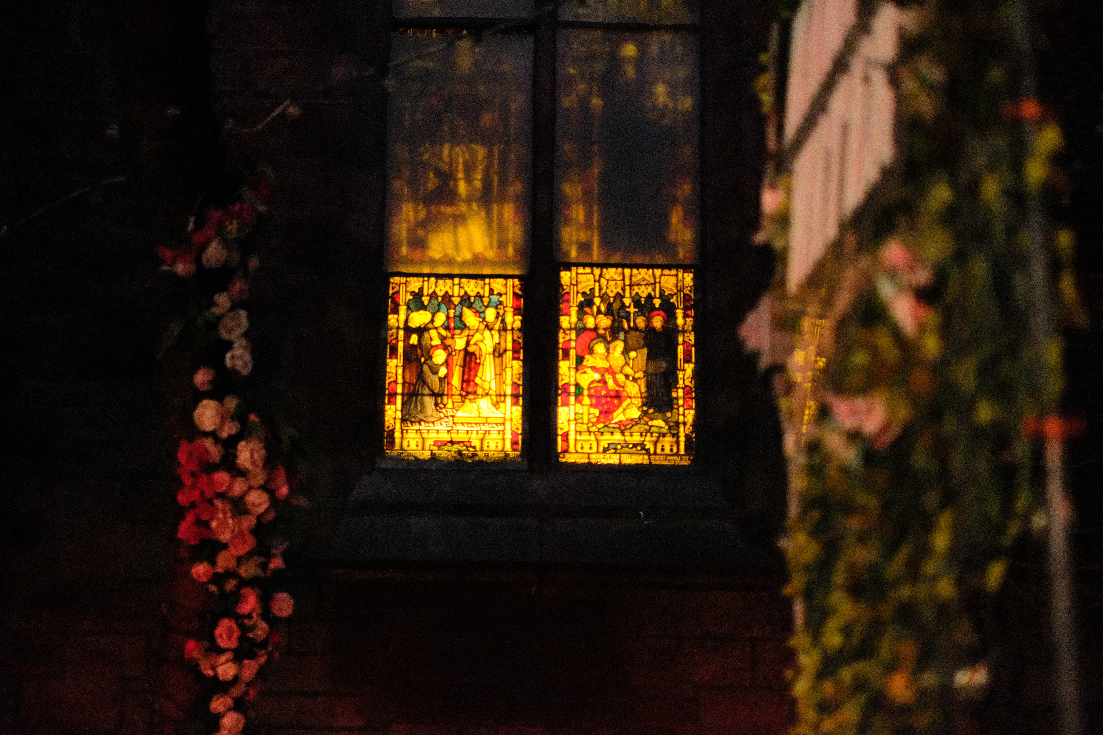 Stained glass at night