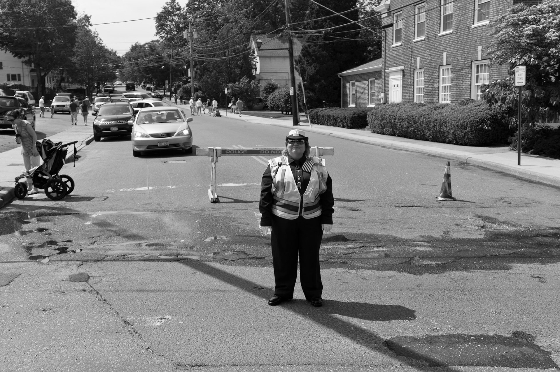 Mermorial Day Parade Route Guard.  Main St. Port Washington. 2011