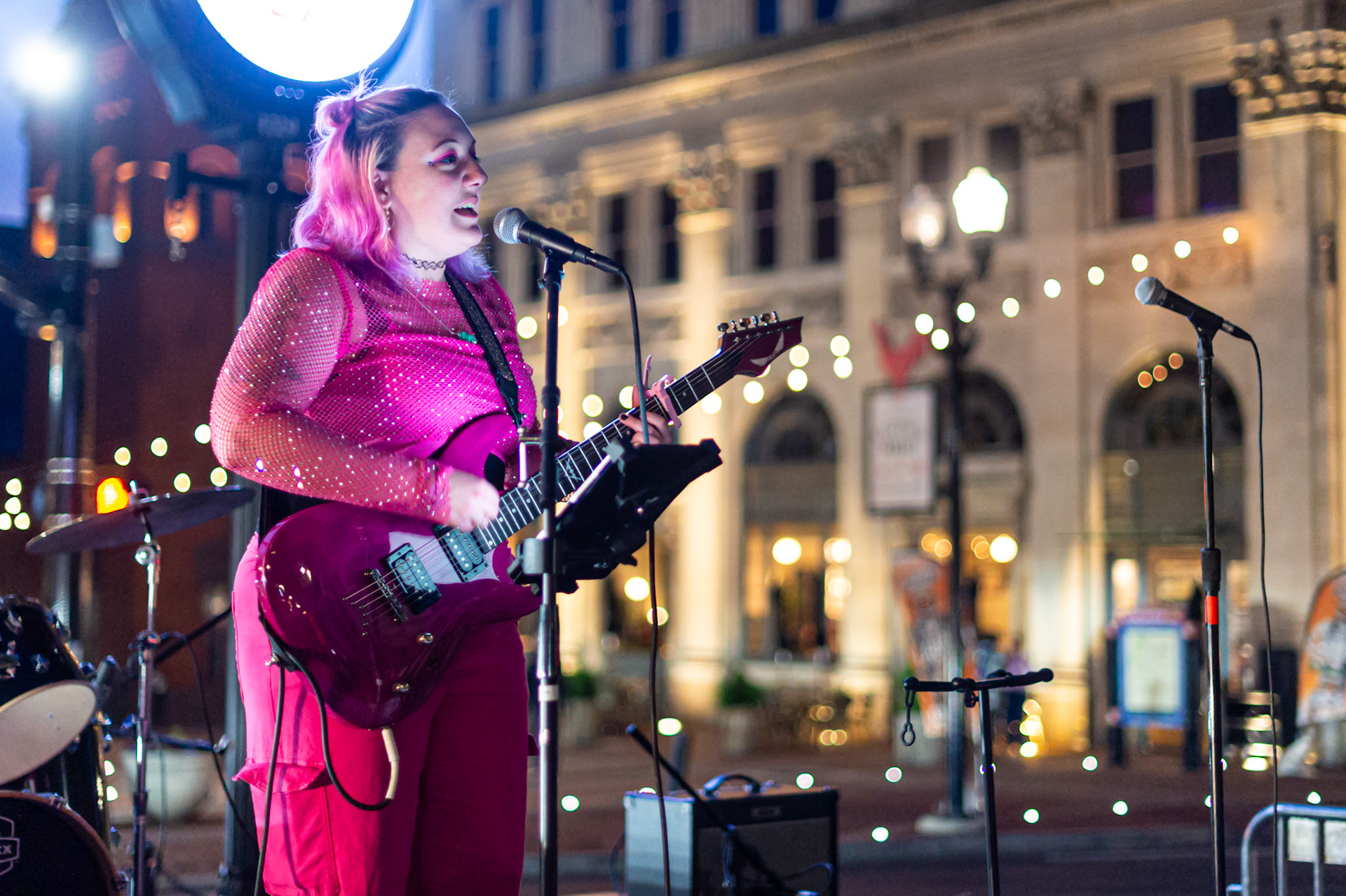 Elle Taranis performs in Penn Square on the opening day of Launch Thursday, April 26, 2024