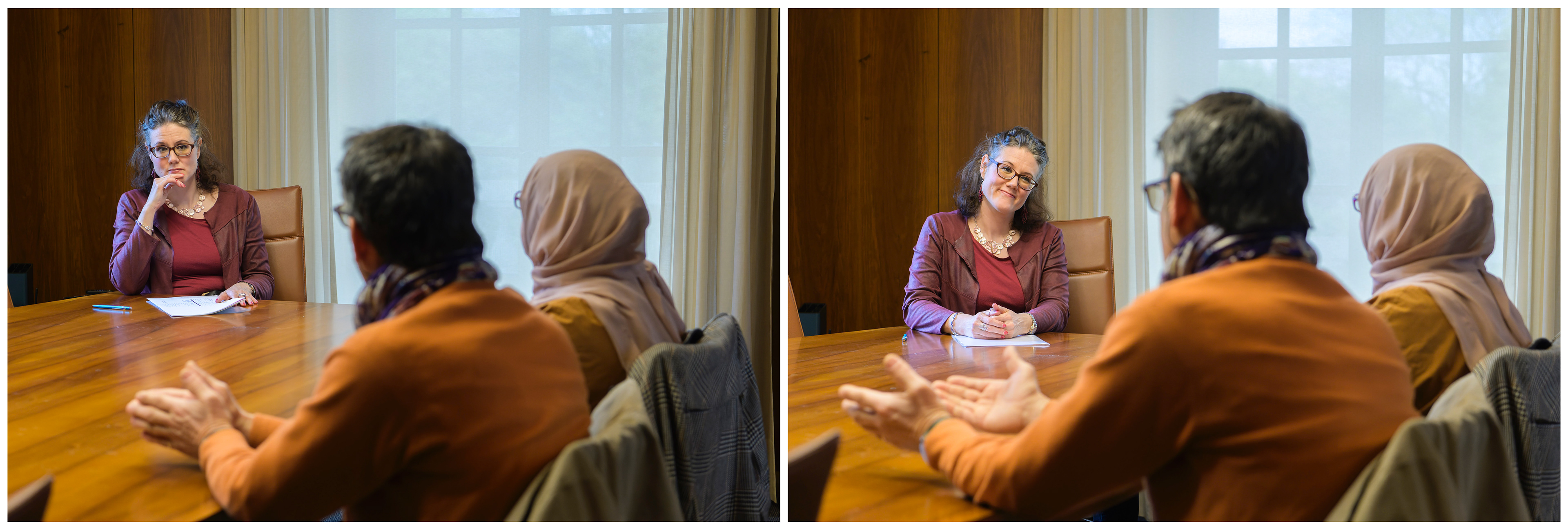 RENCONTRE ENTRE SALIMA MOYARD, CONSEILLERE ADMINISTRATIVE DE LANCY, ET UN COUPLE AYANT DEMANDÉ LA NATURALISATION - POUR LA VILLE DE LANCY - LANCY - AVRIL 2024
