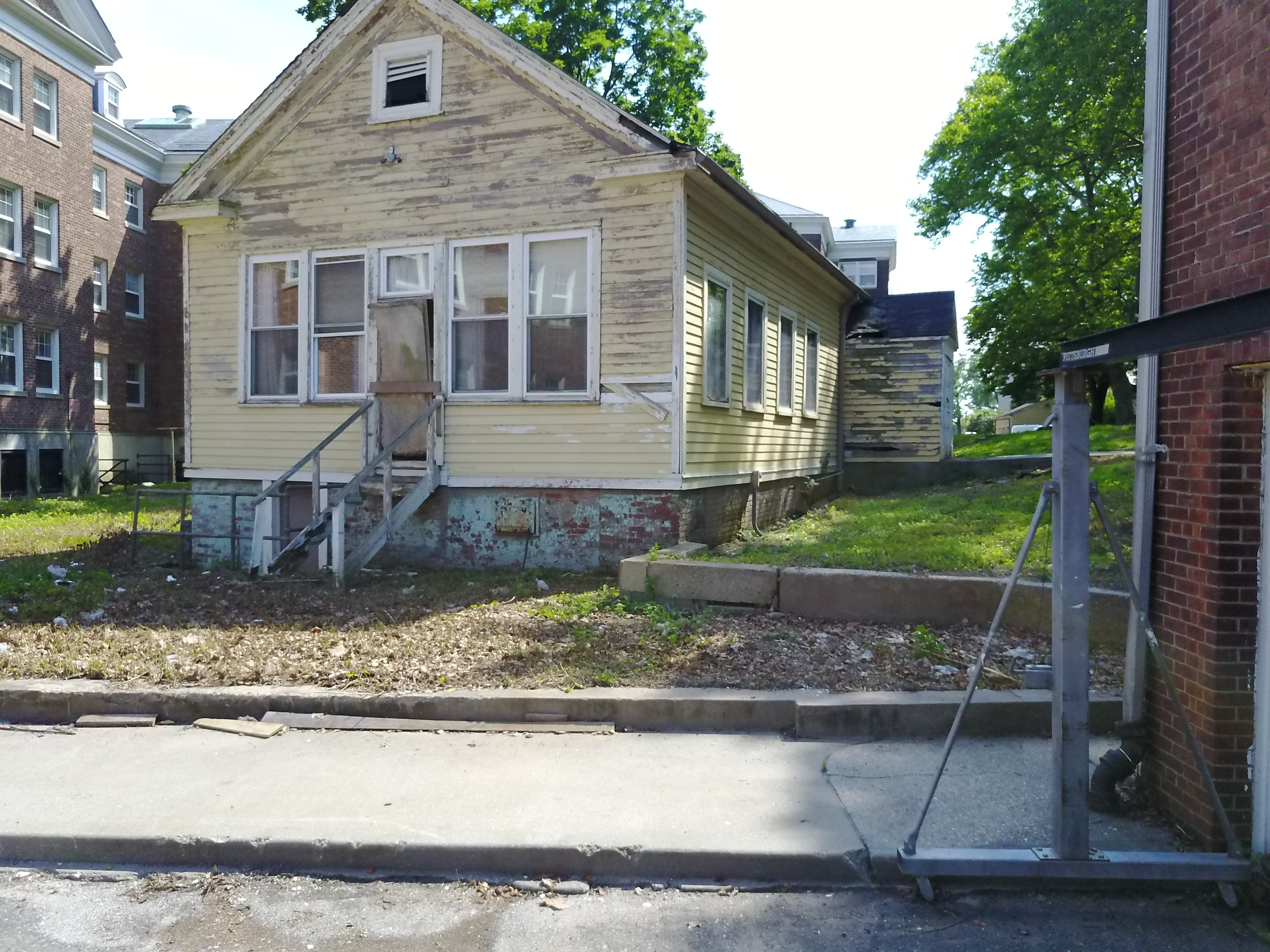 Still from drone flight. Abandoned building in former Coast Guard barracks on Governors Island.