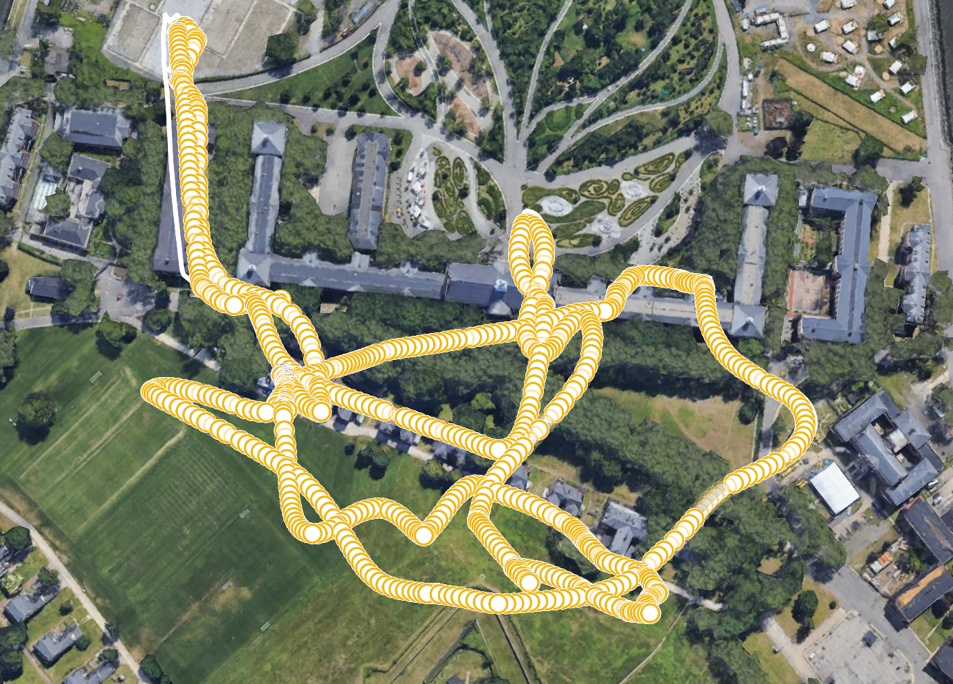Detail showing individual drone flight and individual location coordinate points recorded in KML format.