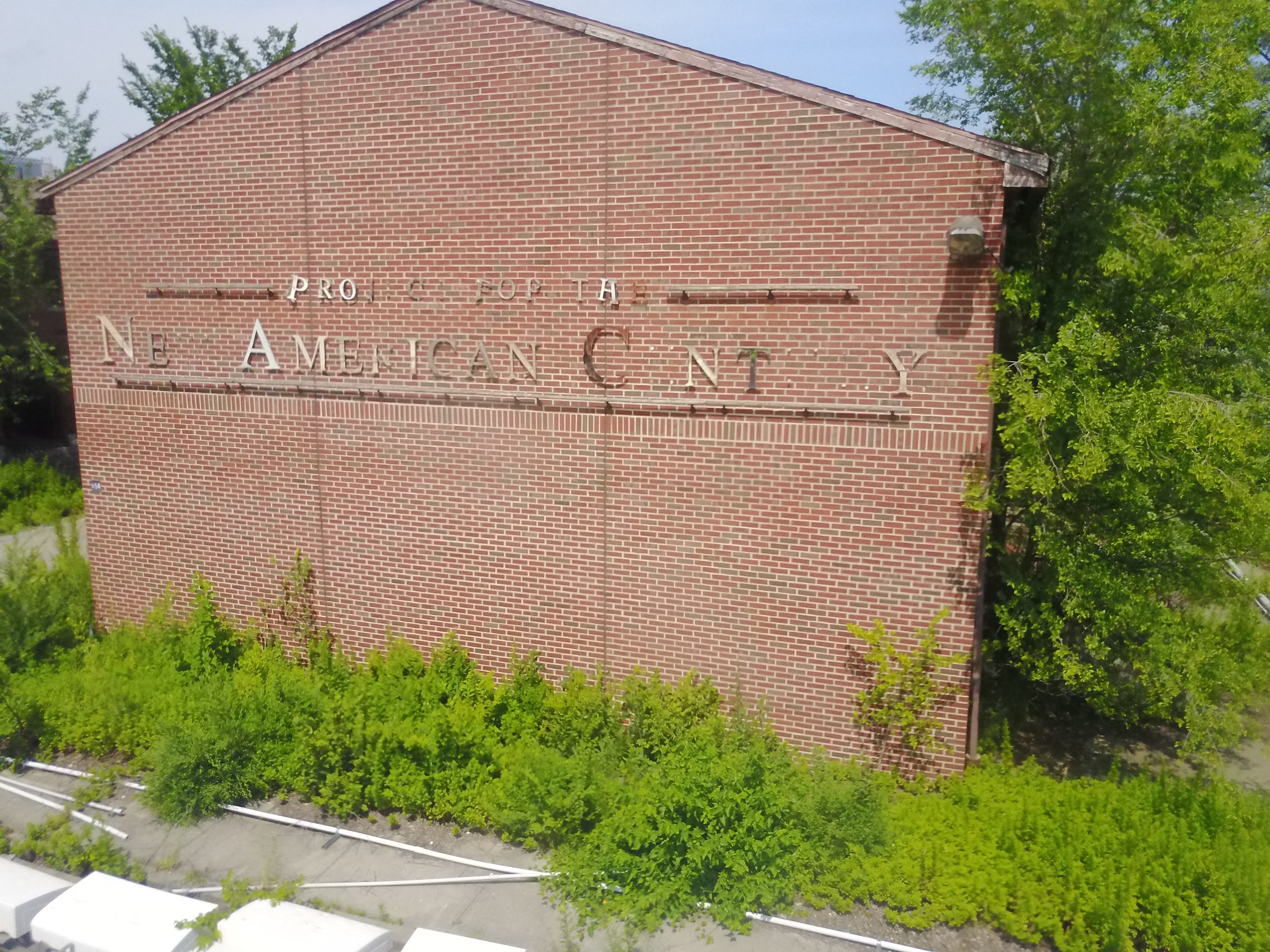 Still from drone flight. Derelict building on Governors Island.