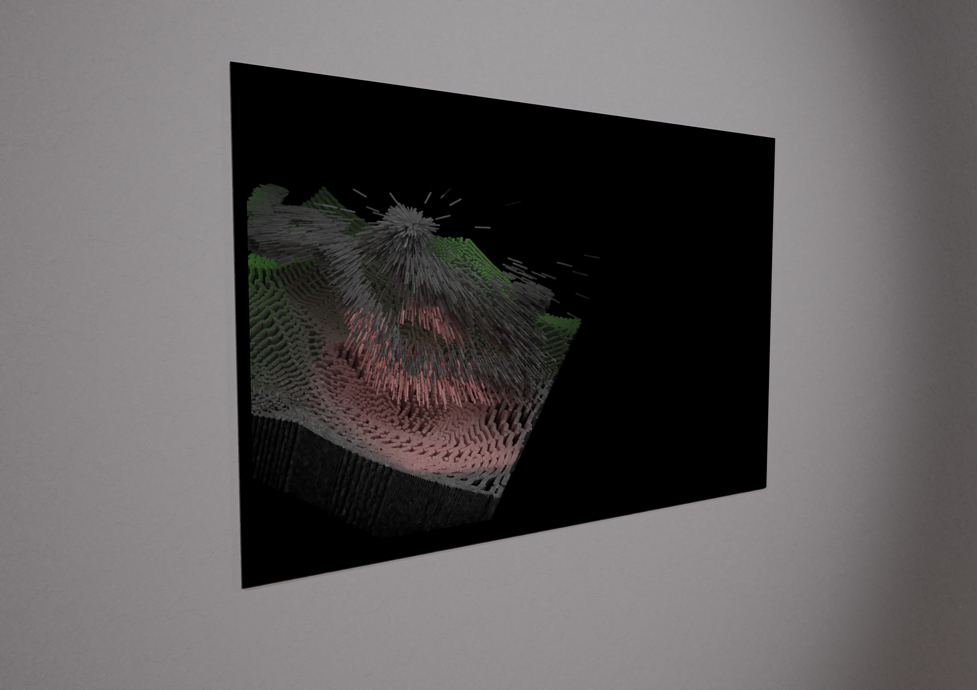 'Governors Island Hologram' (detail). Digital holographic rendering of GPS and GSR data.
