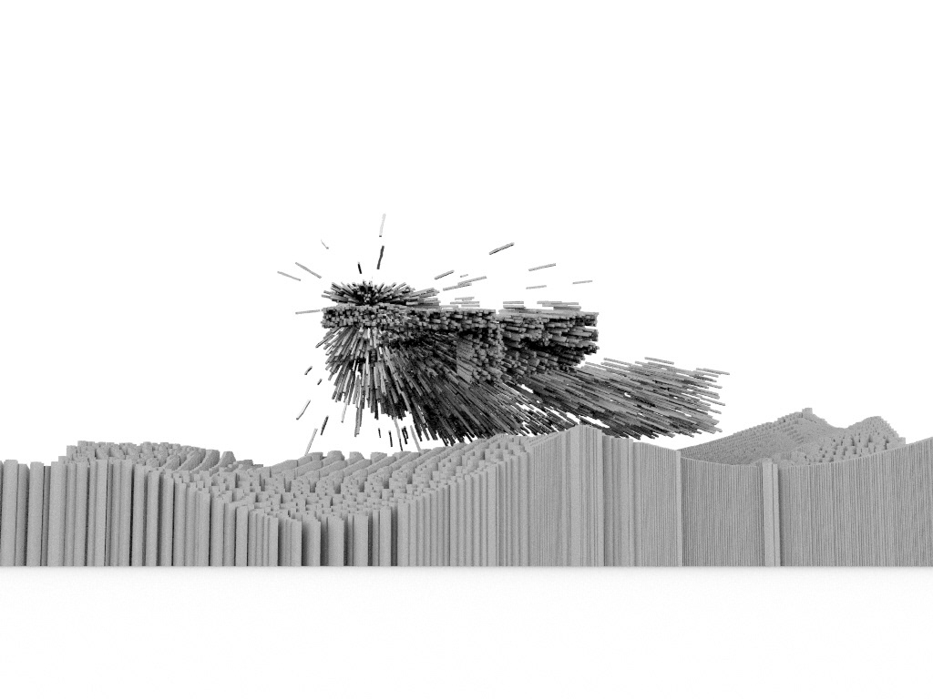 Side view render of final model used in 'Governors Island Hologram'