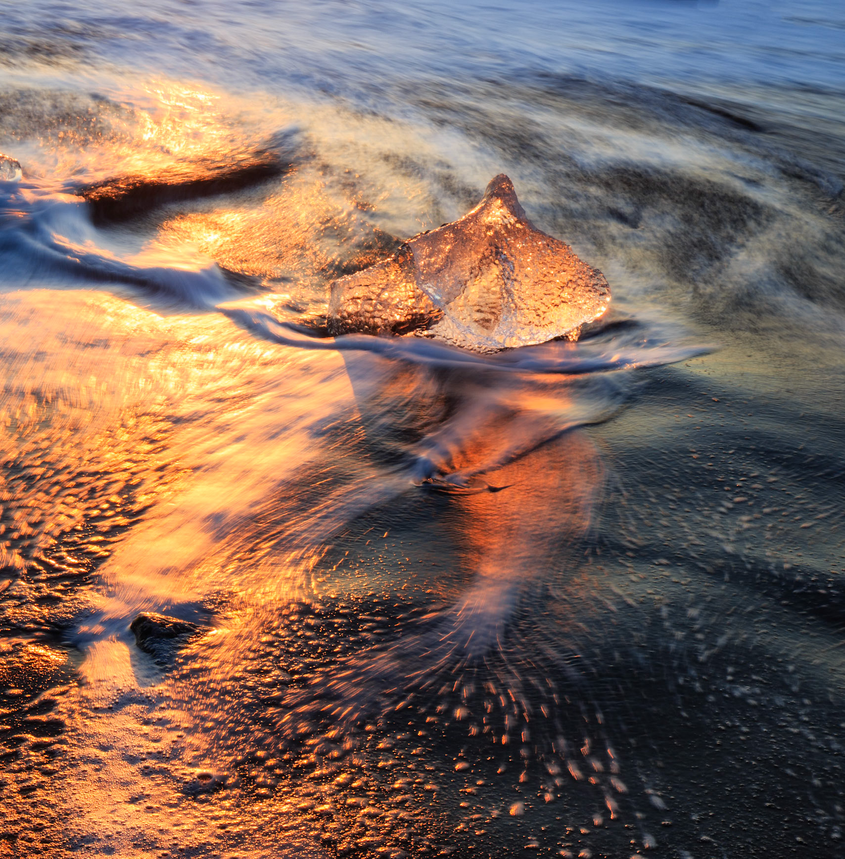 Iceland, black sand beach at further end of Jökulsárlón.
