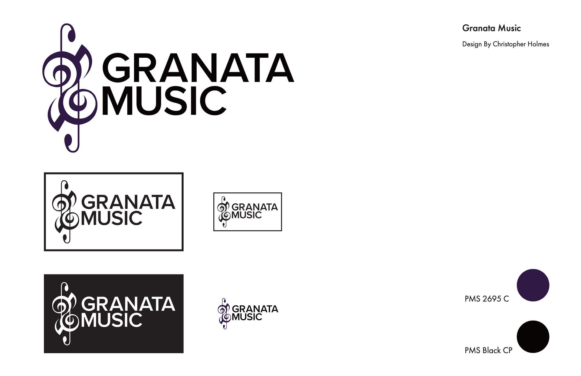 A layout featuring the Granata Music logo in various sizes and colours.