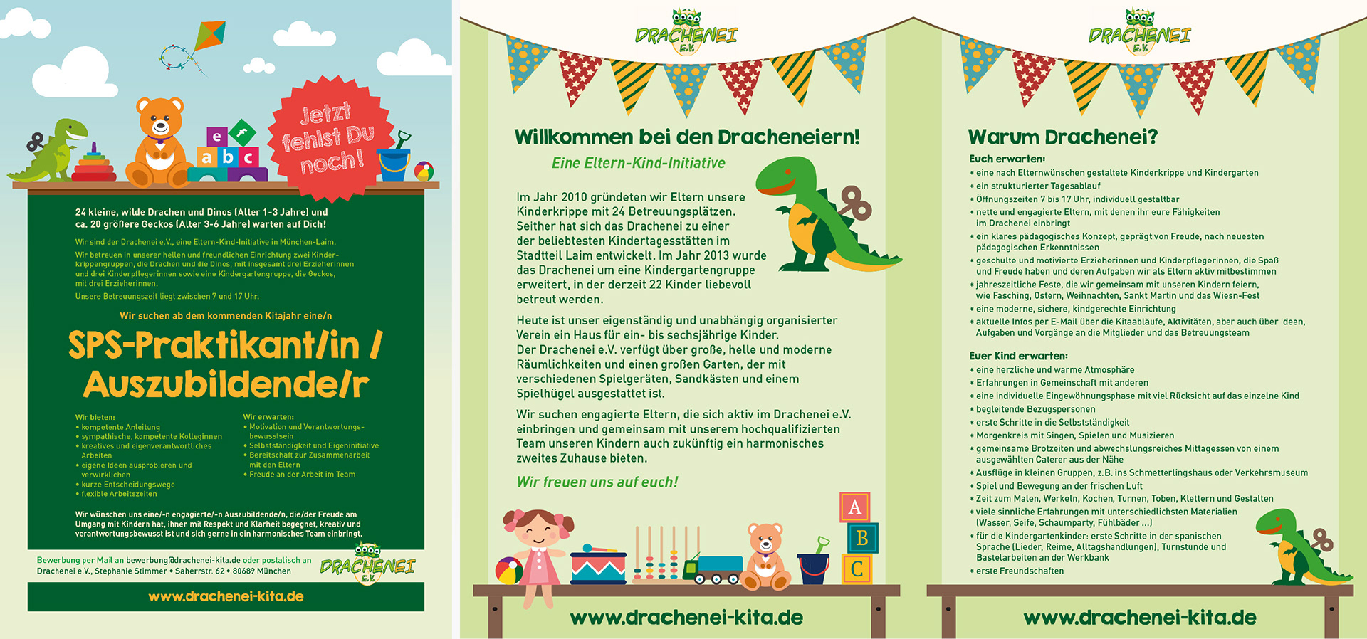 Konzeption & Gestaltung von Werbemitteln für »Drachenei e.V.« Anzeigen | Flyer | Druckproduktion Kunde: Kindertagesstätte Drachenei e.V.