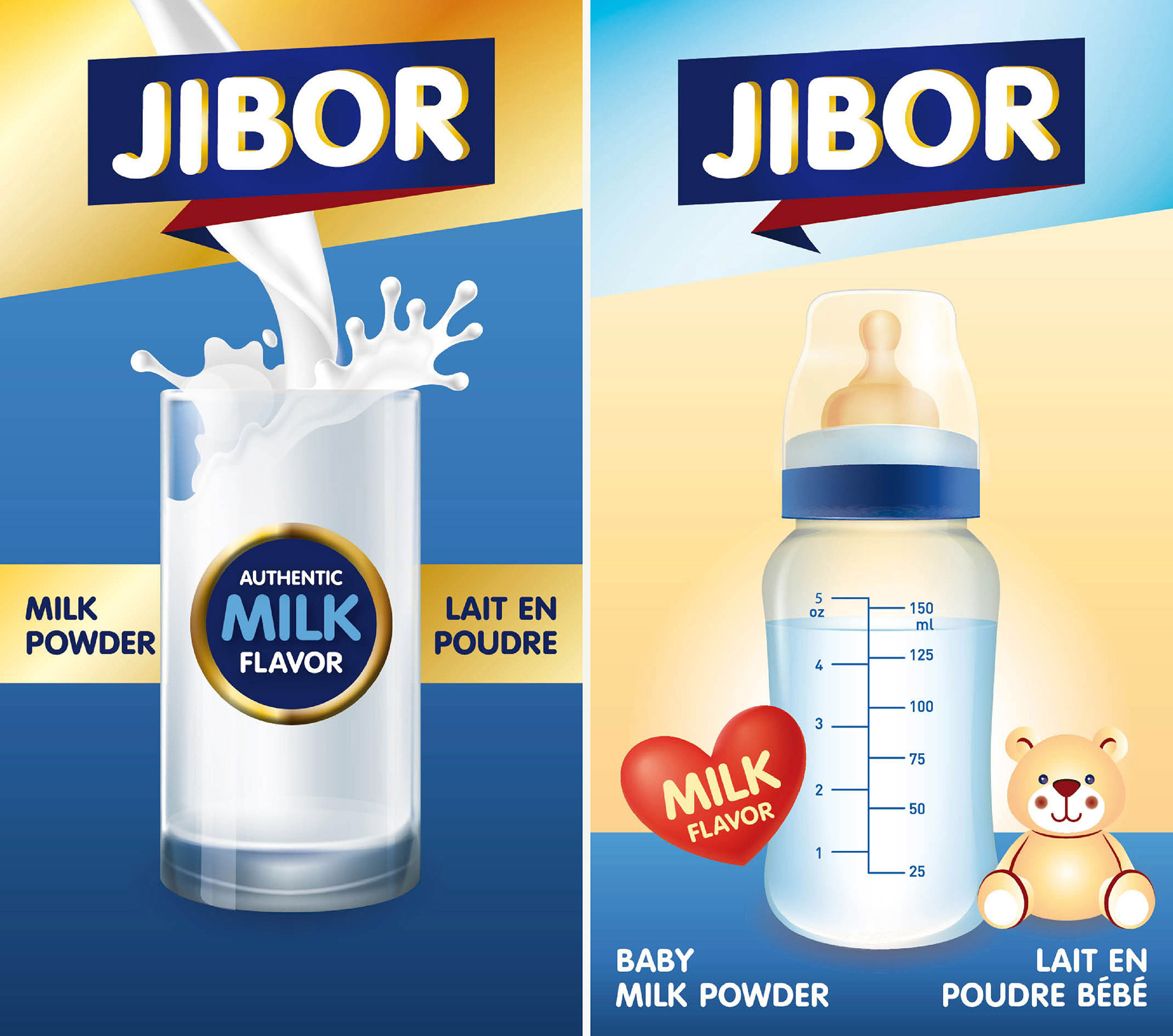 Gestaltung von Labels für Milchpulver der Marke »Jibor«