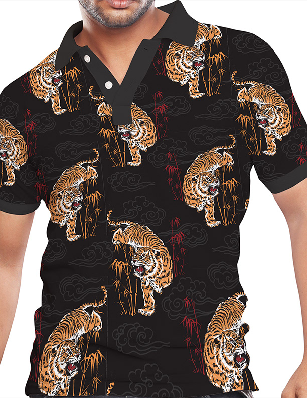 Tiger Dreams - Digitally drawn tigers & clouds, mixed with stock elements, to design unique pattern. Sublimation print. Created in Photoshop.