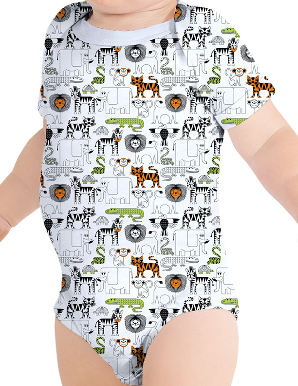 Zoo Friends - Digitally drawn images, used to design unique pattern. Screen print. Final created in Illustrator.