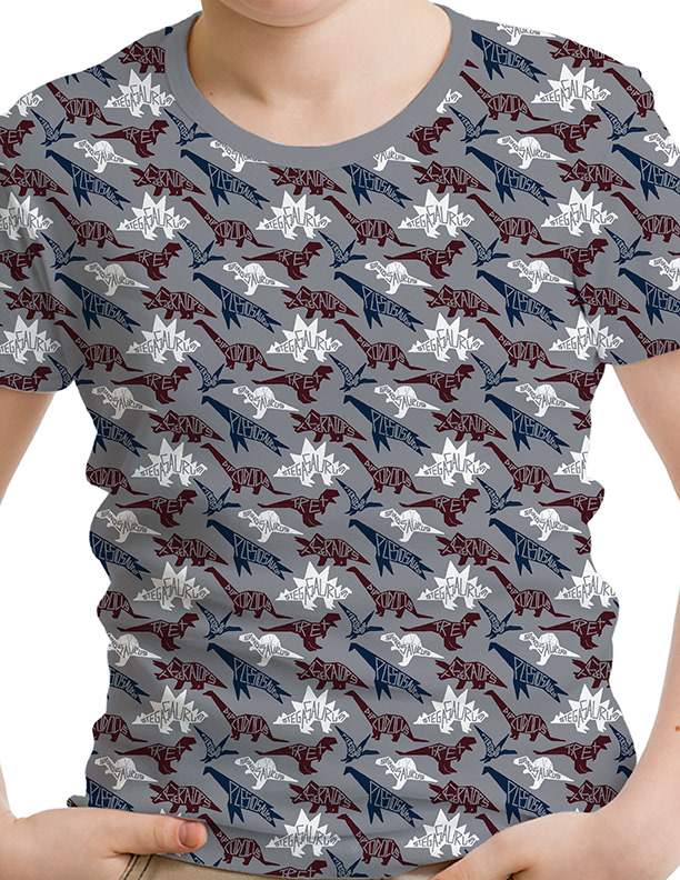 Know Your Dinosaurs - Digitally drawn elements & custom typography, to design unique pattern. Screen print. Created in Illustrator.