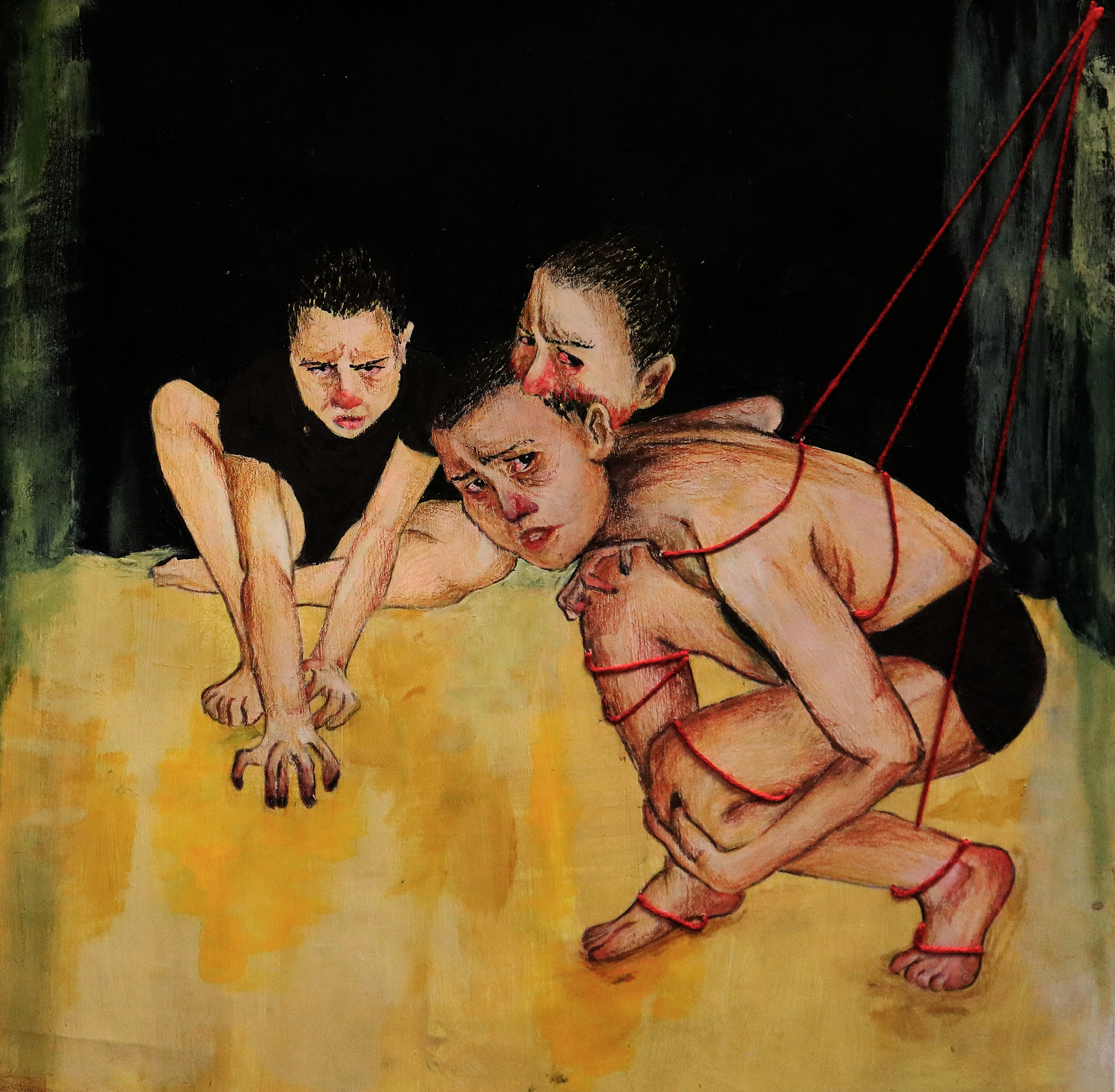 "Caught" 2020 43 x 43 cm (Framed) Mixed Media on wet strength paper.