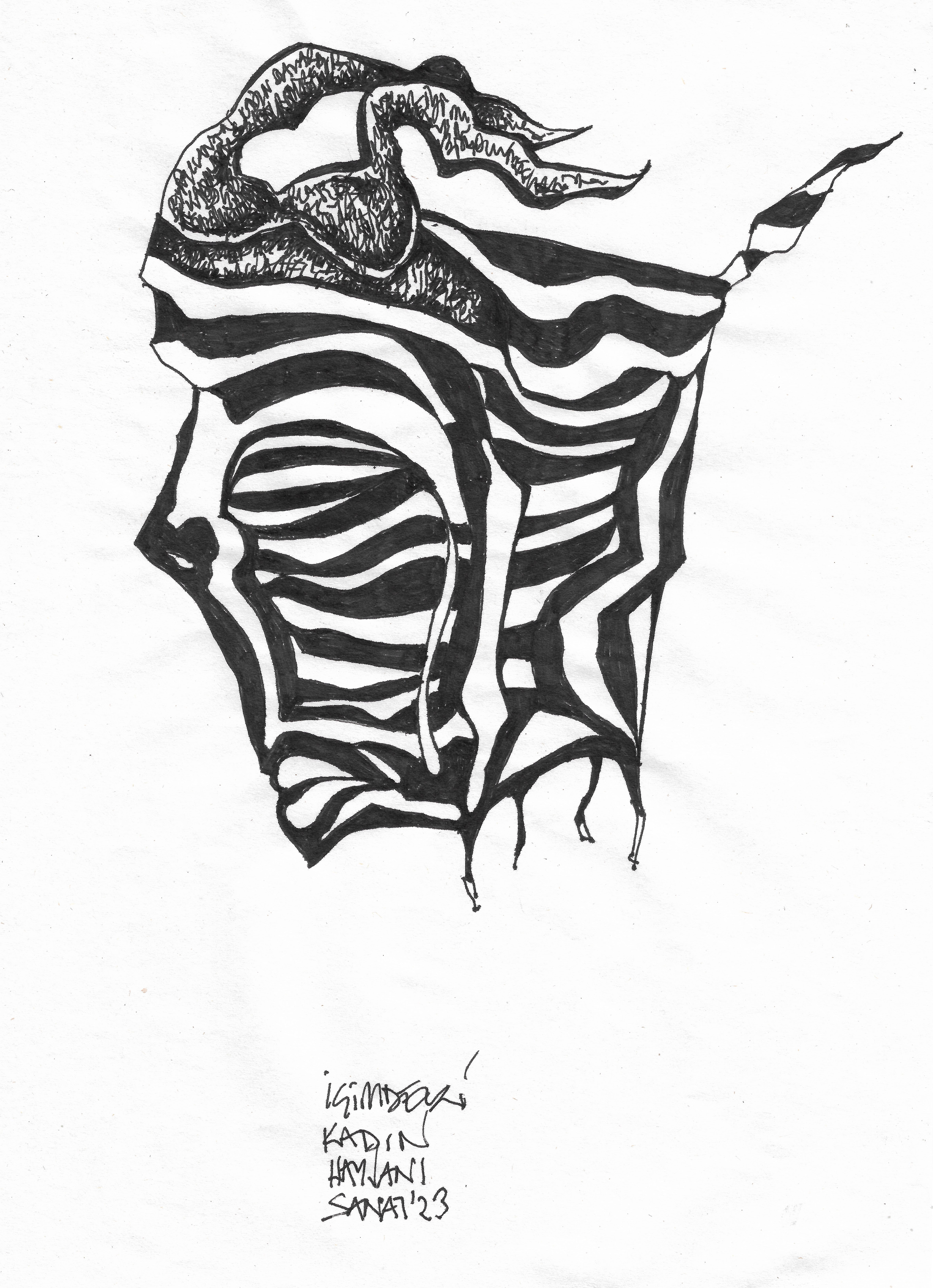 Rachel // Drawing in ink pen on second pulp paper, 20x28 cm, 2023