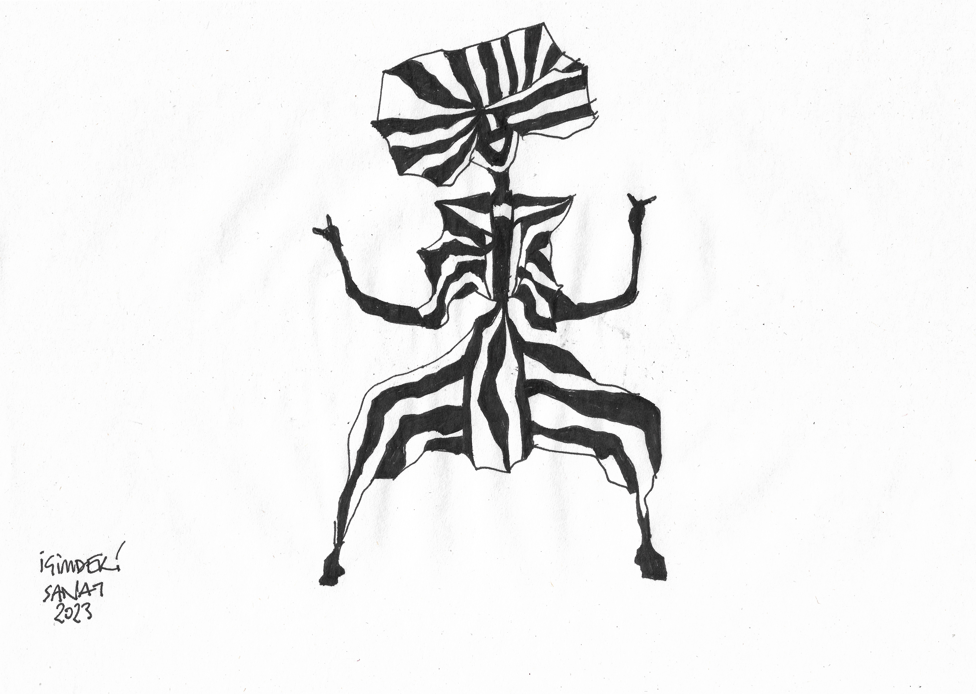 The Apachee Animal Inside Me // Drawing in ink pen on second pulp paper, 28x20 cm, 2023