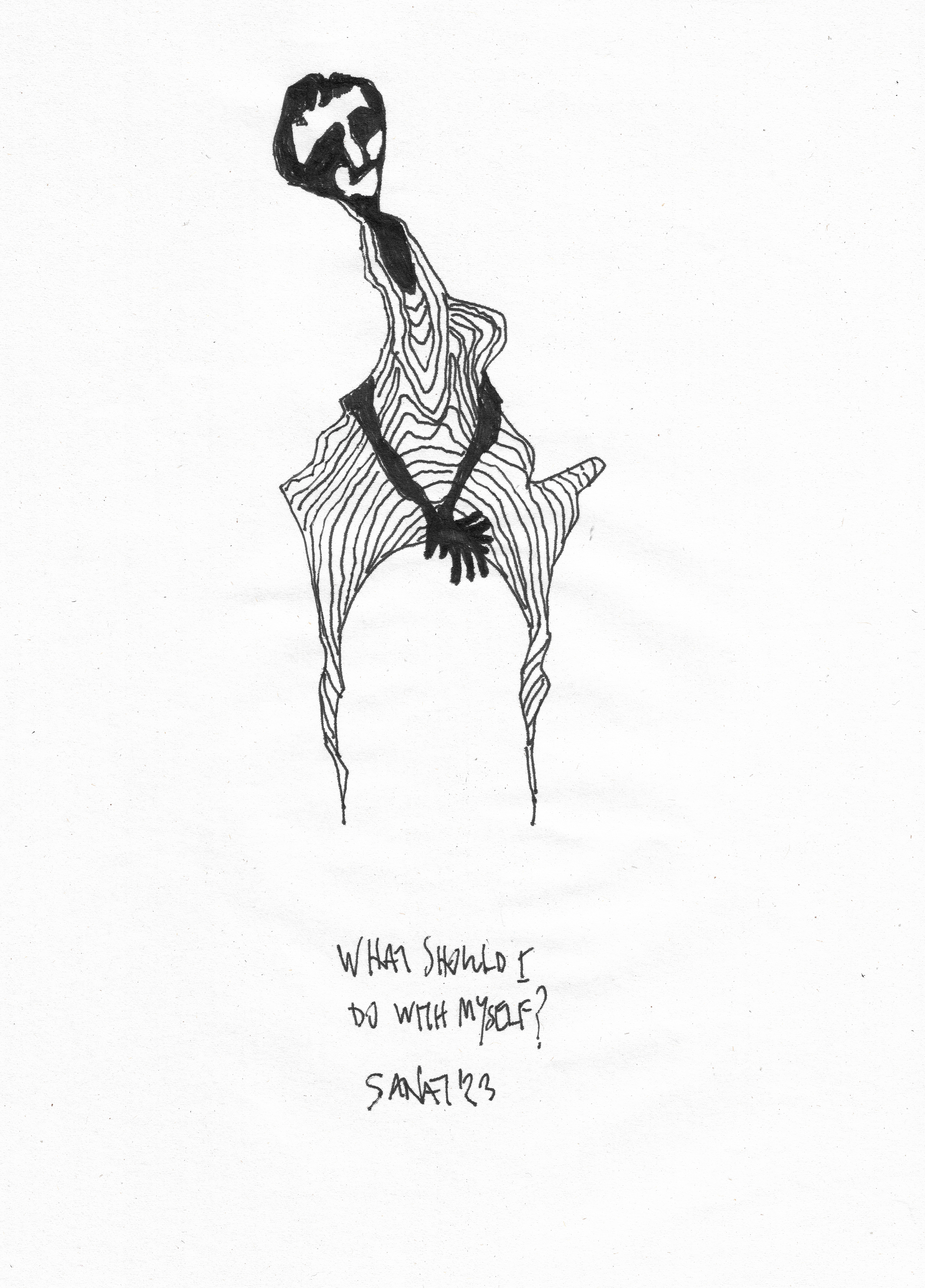 Drawing in ink pen on second pulp paper, 20x28 cm, 2023