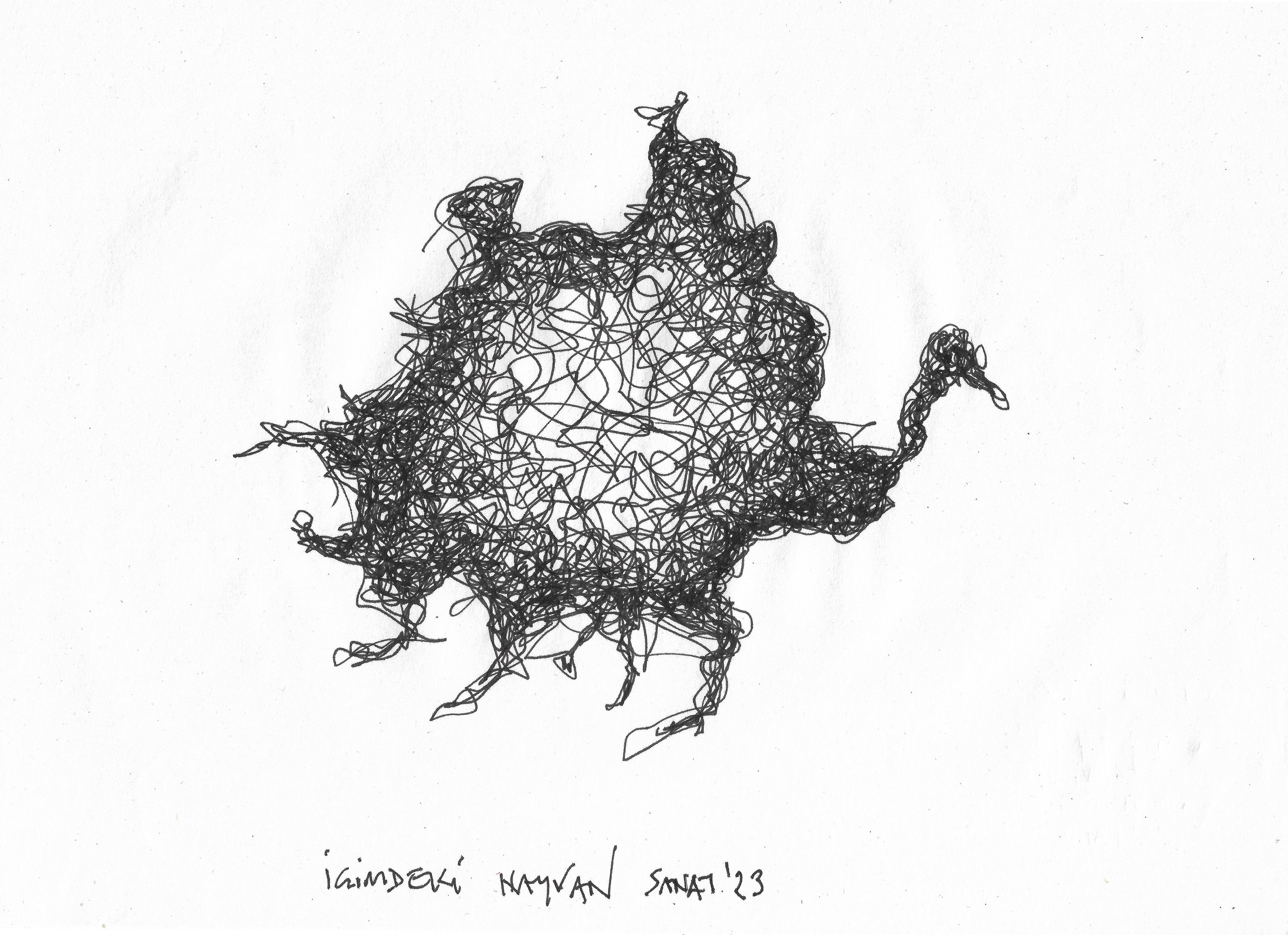 The Animal Inside Me // Drawing in ink pen on second pulp paper, 28x20 cm, 2023