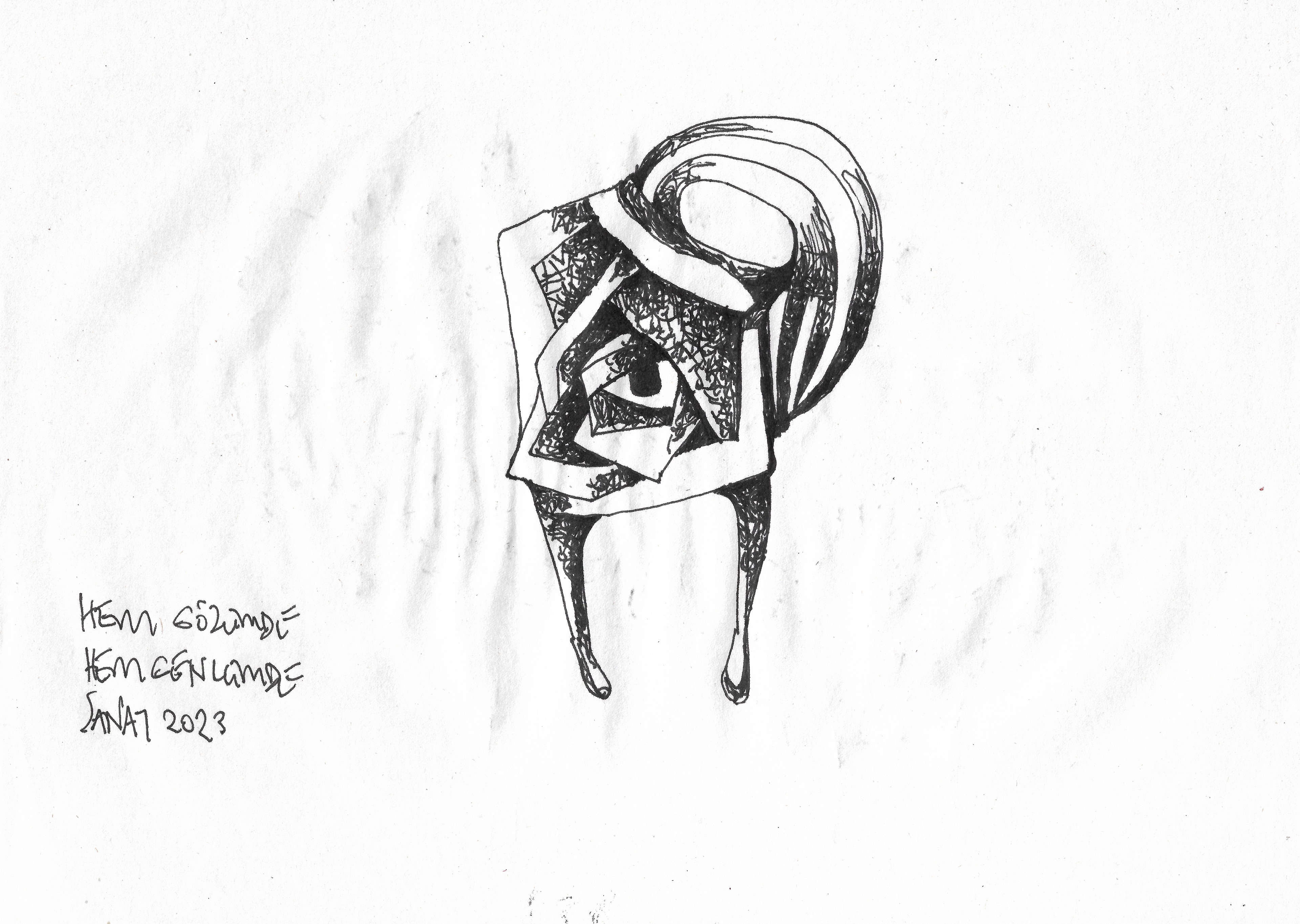 In My Eyes and In My Heart // Drawing in ink pen on second pulp paper, 28x20 cm, 2023