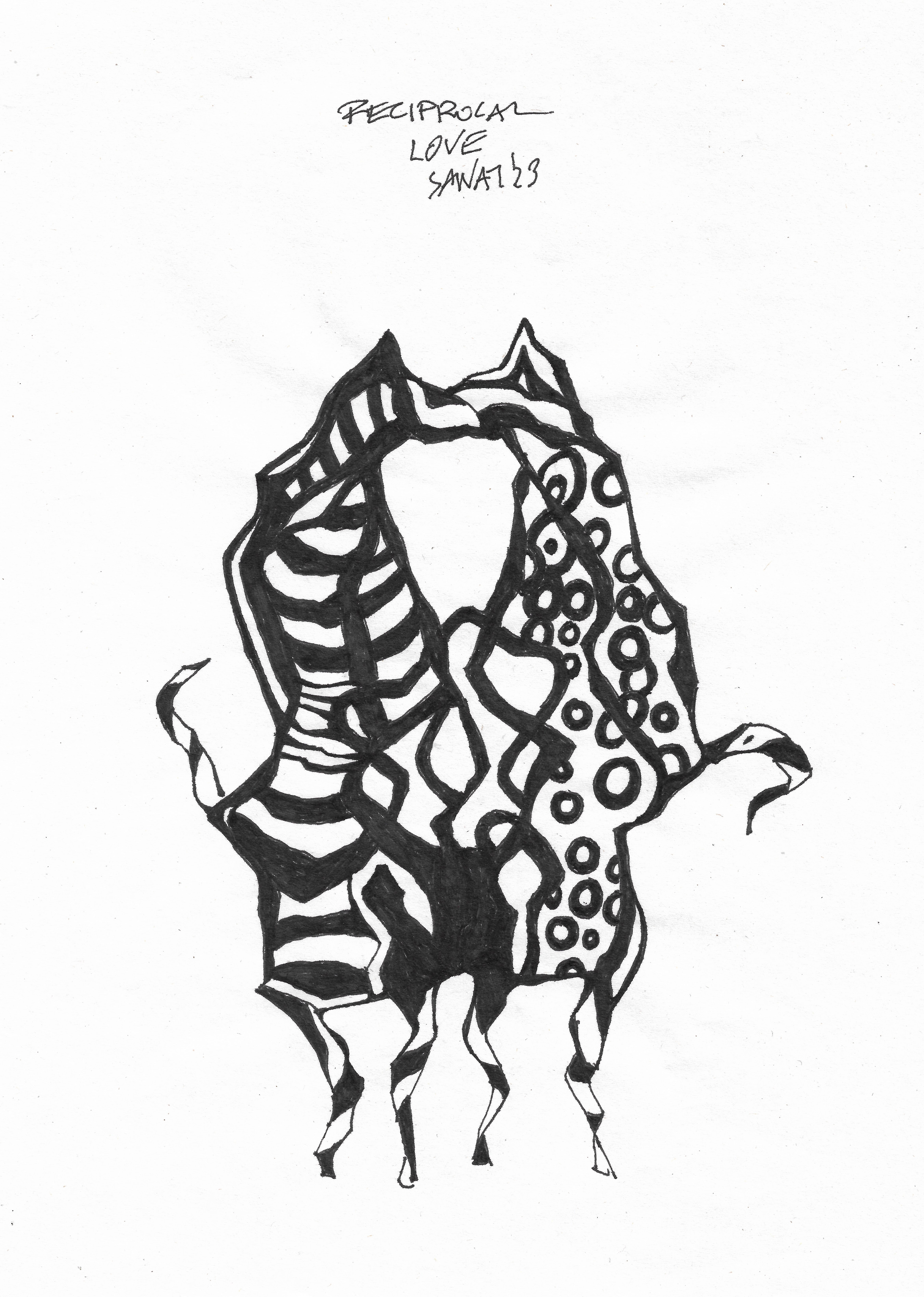 Reciprocated Love // Drawing in ink pen on second pulp paper,  202 8 cm, 2023