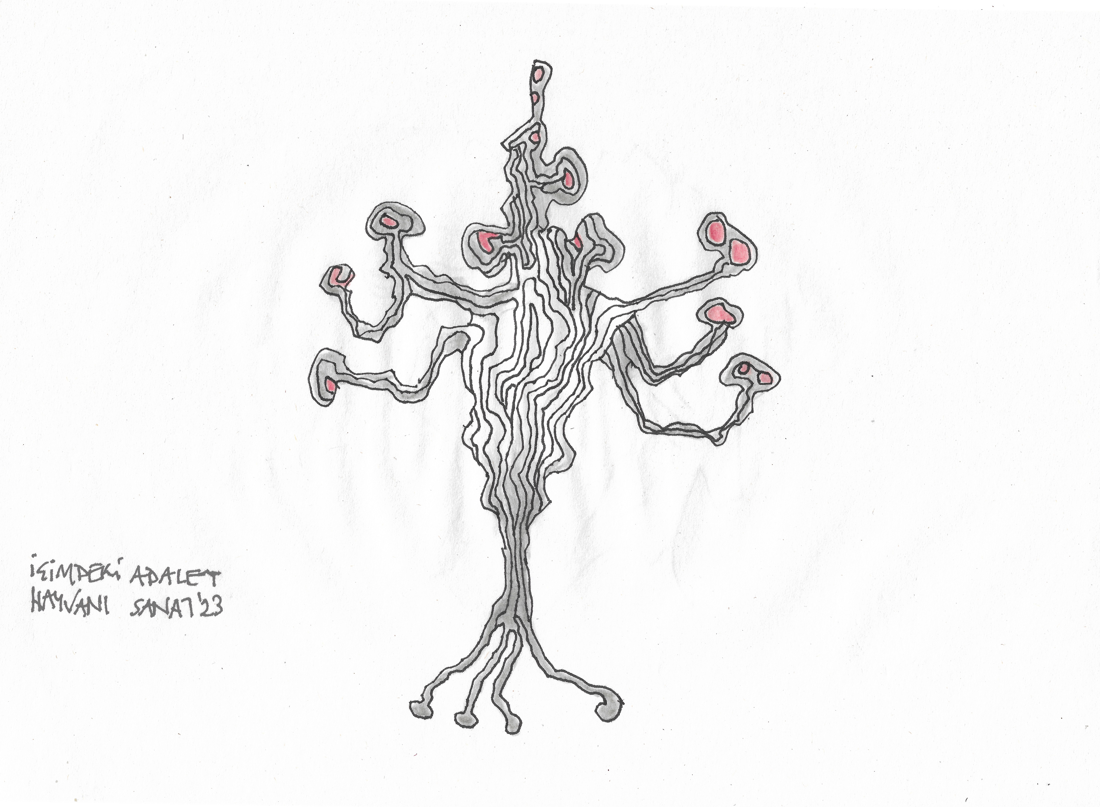 The Animal of Justice Inside Me // Drawing in ink pen on second pulp paper, 28x20 cm, 2023