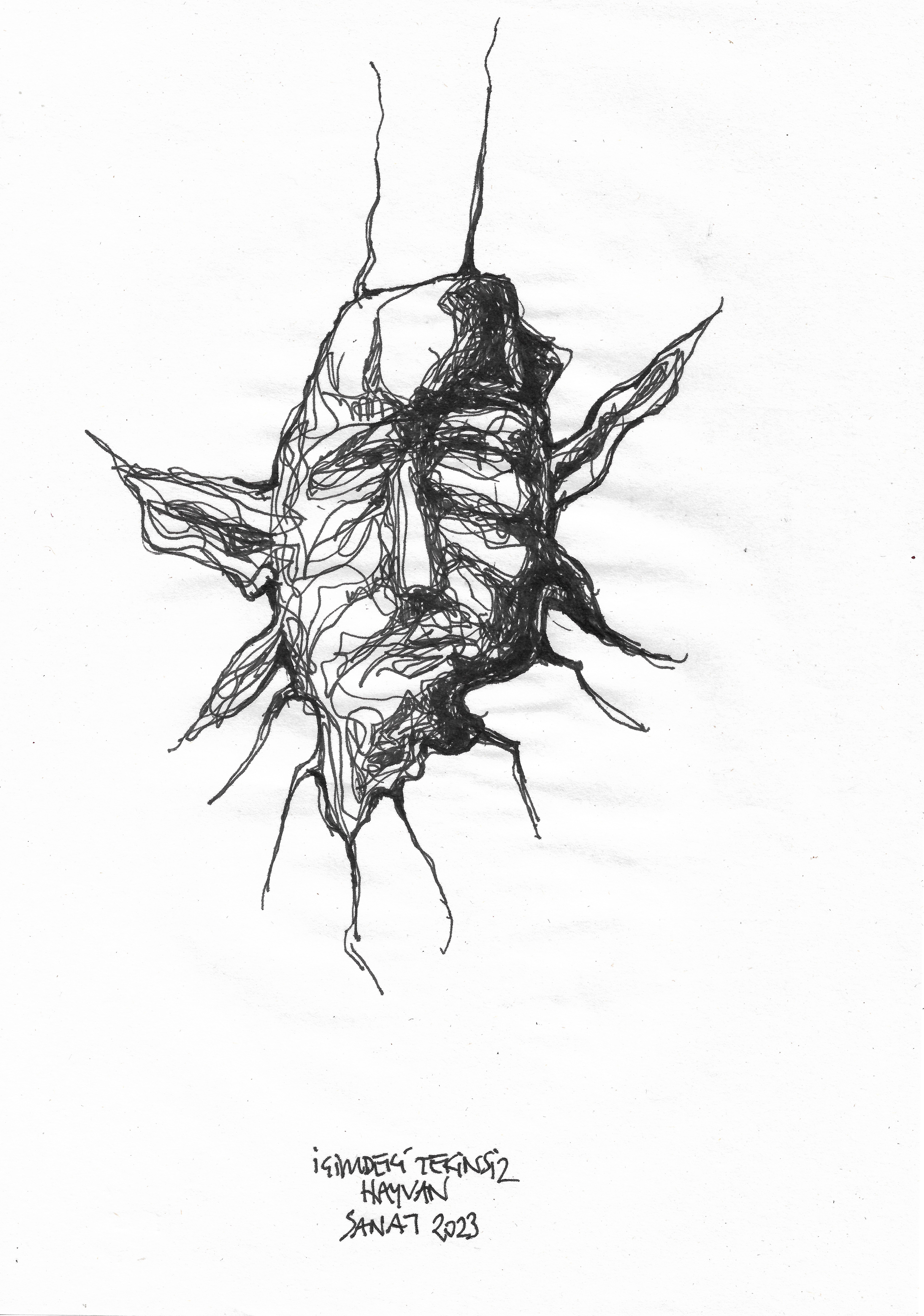 The Spooky Animal Inside Me // Drawing in ink pen on second pulp paper, 20x28 cm, 2023