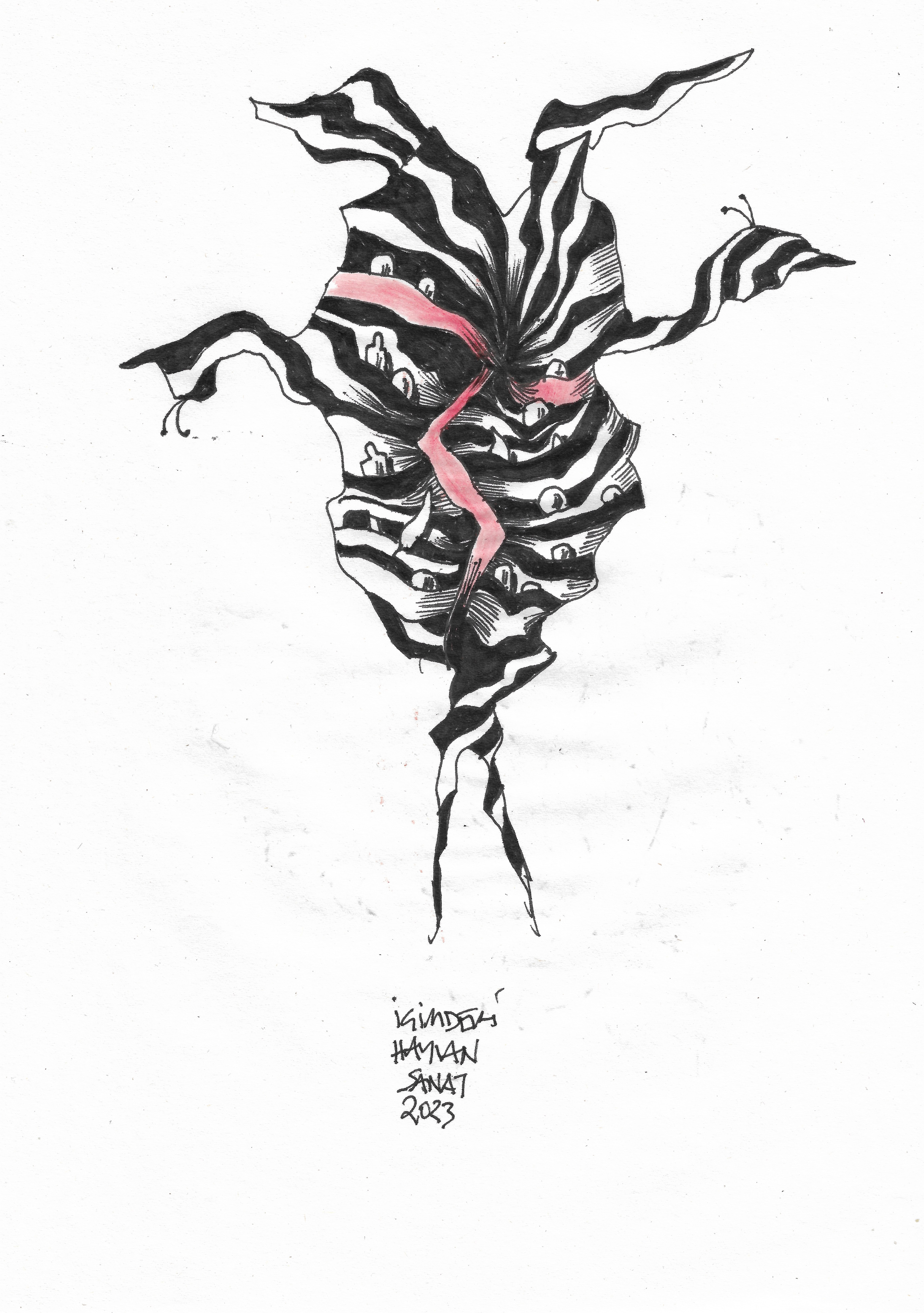 Tucked Inside Me // Drawing in ink pen on second pulp paper, 20x28 cm, 2023