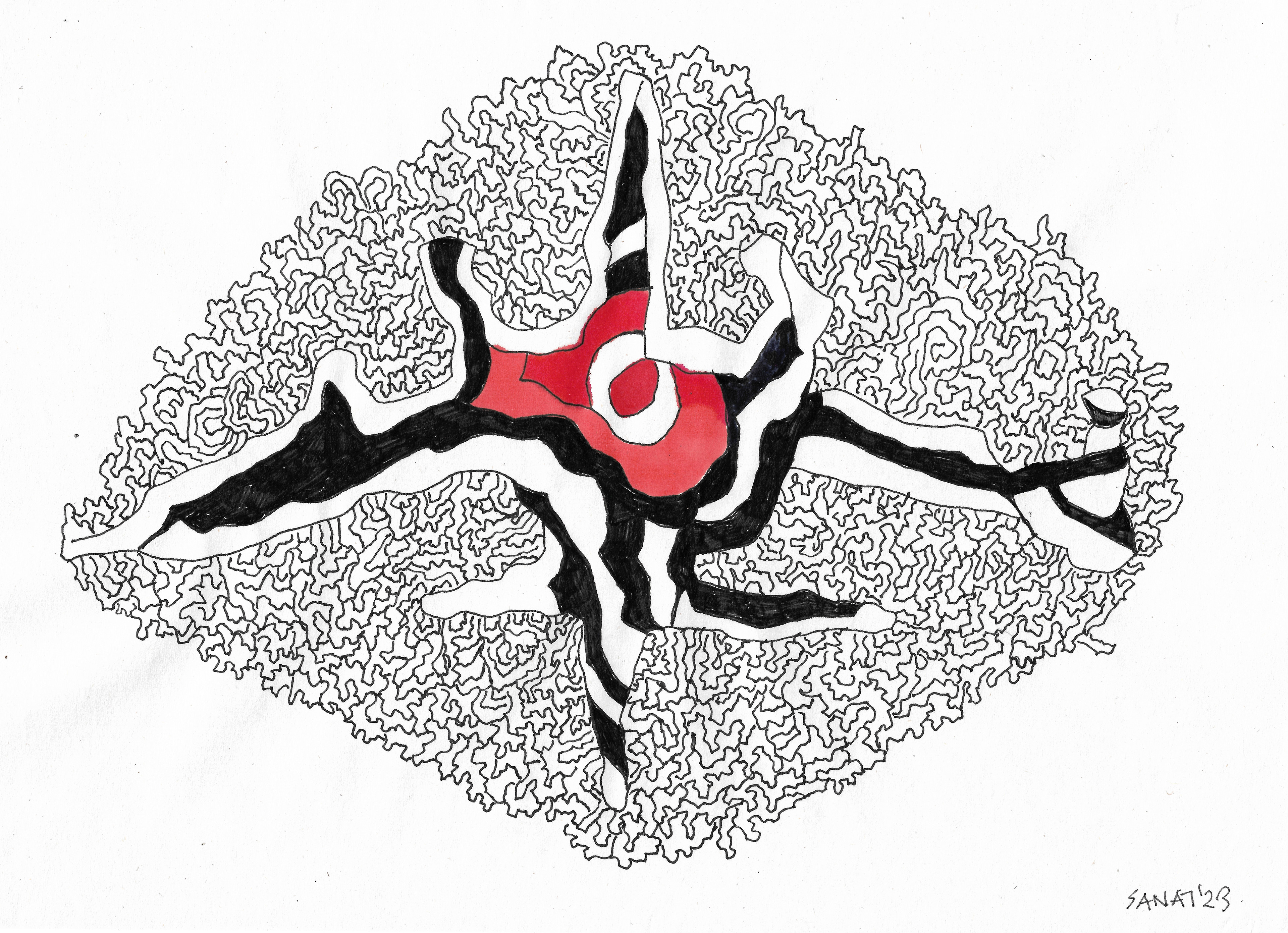 The Unicellular Animal Inside Me // Drawing in ink pen on second pulp paper, 28x20 cm, 2023