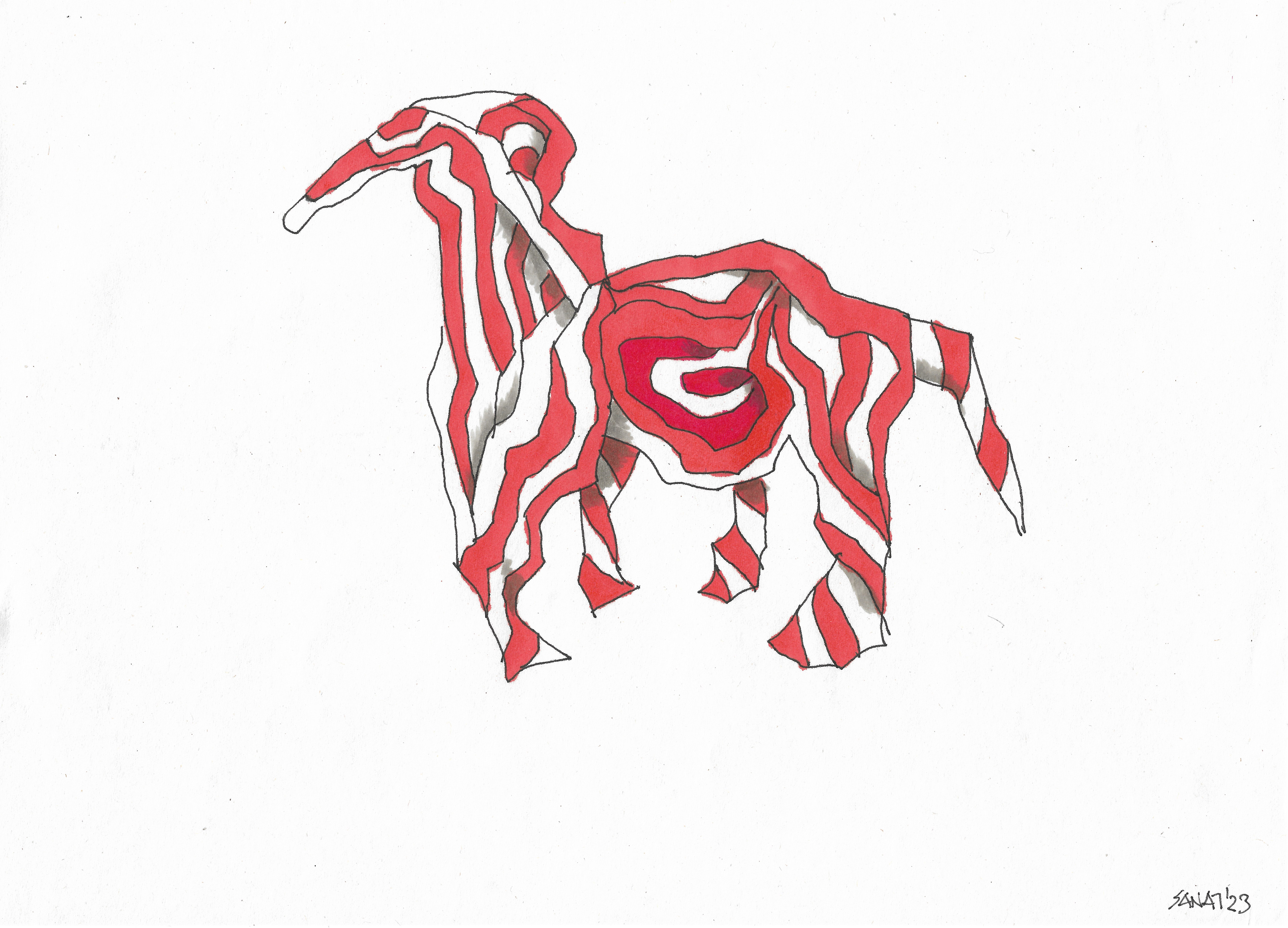 The Copper Animal Inside Me // Drawing in ink pen on second pulp paper, 28x20 cm, 2023