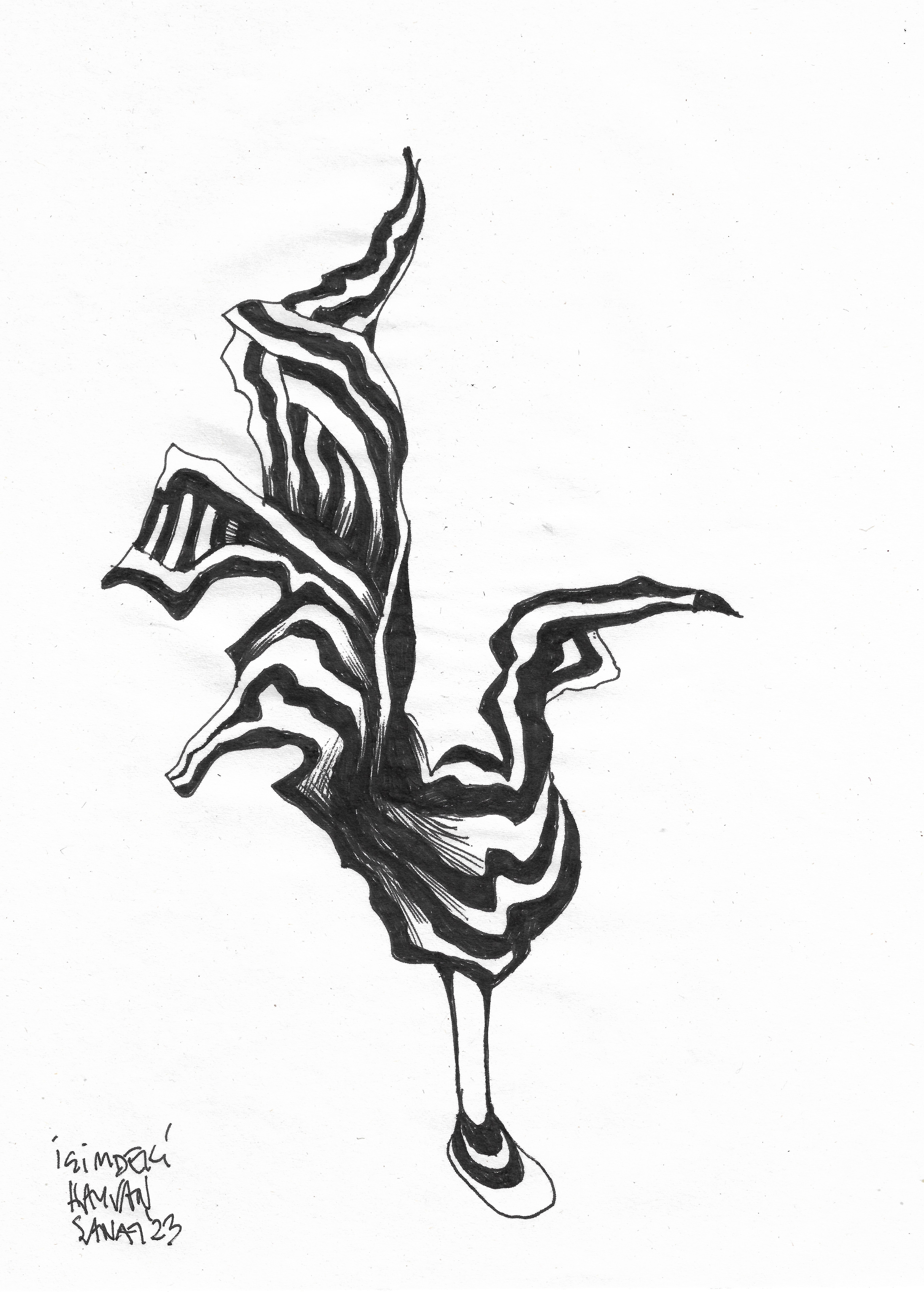 Animal in Flux 4 // Drawing in ink pen on second pulp paper, 20x28 cm, 2023