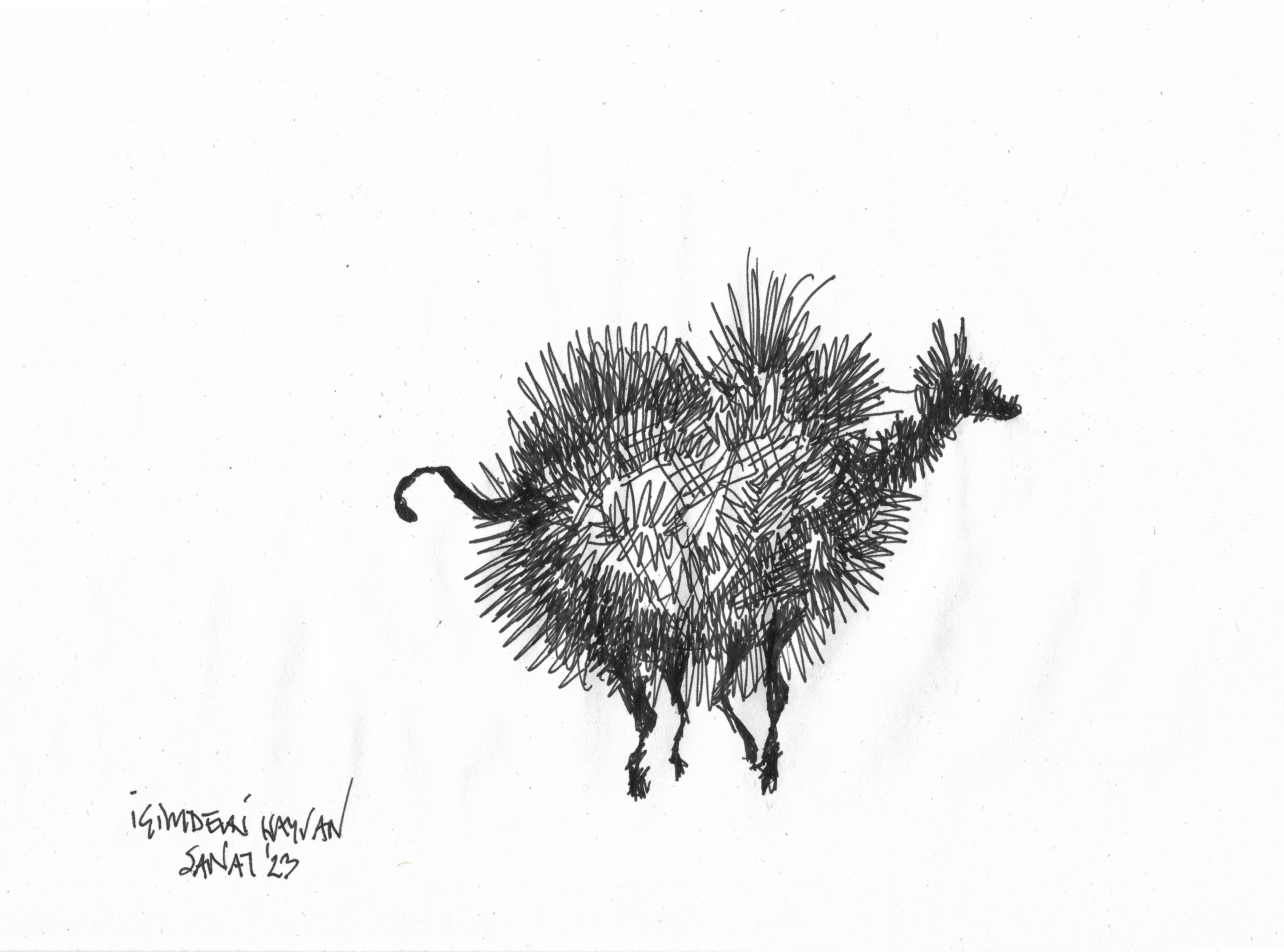 The Spiky Animal Inside Me // Drawing in ink pen on second pulp paper, 28x20 cm, 2023